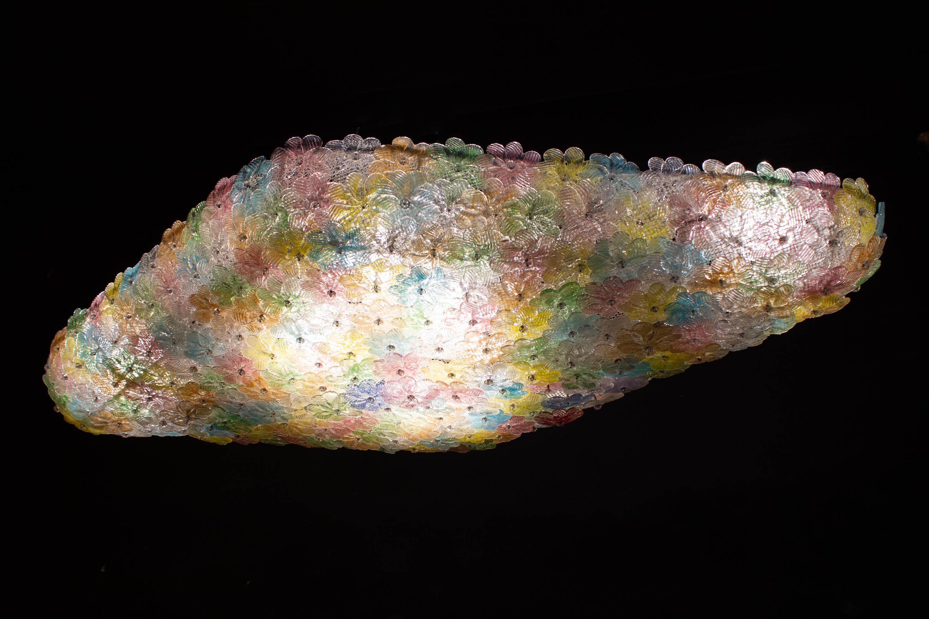 Huge Multi-Color Venetian Flower Glass Ceiling Light Attr. to Barovier&Toso 1960 For Sale 3