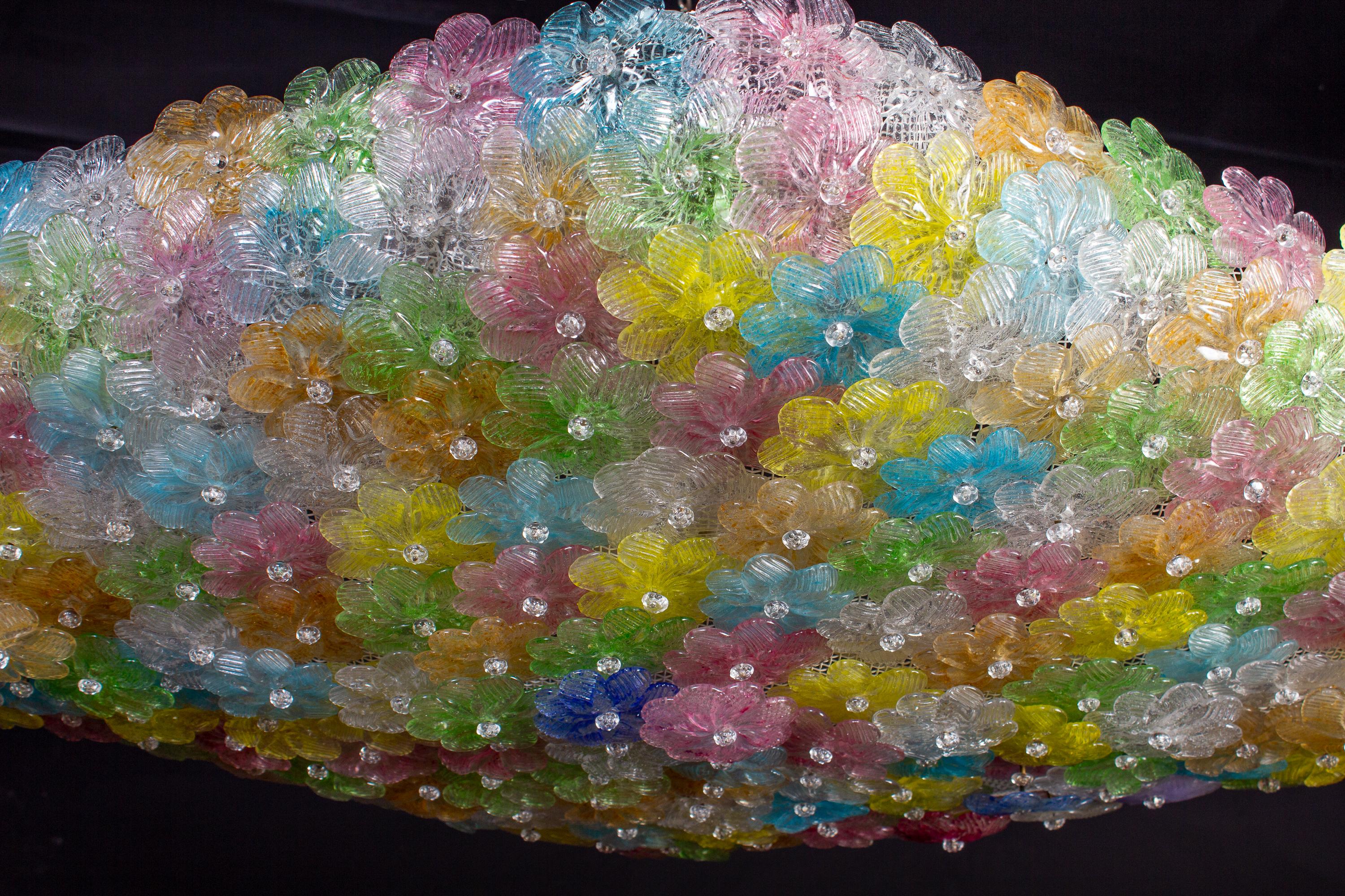 Mid-Century Modern Huge Multi-Color Venetian Flower Glass Ceiling Light attr. to Barovier&Toso 1960 For Sale