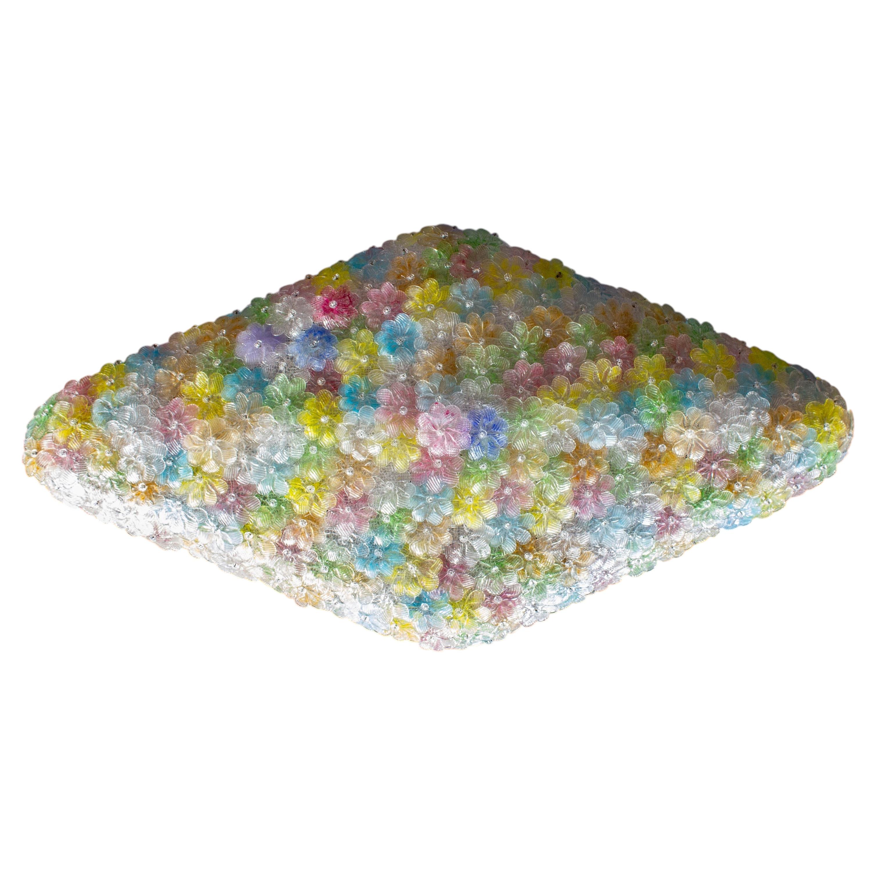 Énorme plafonnier en verre vénitien à fleurs multicolores Attr. à Barovier&Toso 1960