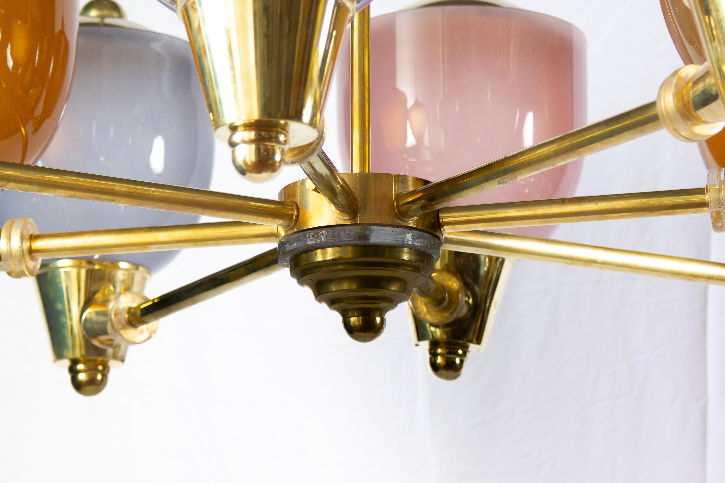 Huge Multicolor Murano Glass and Brass Chandelier 1970 ' For Sale 5