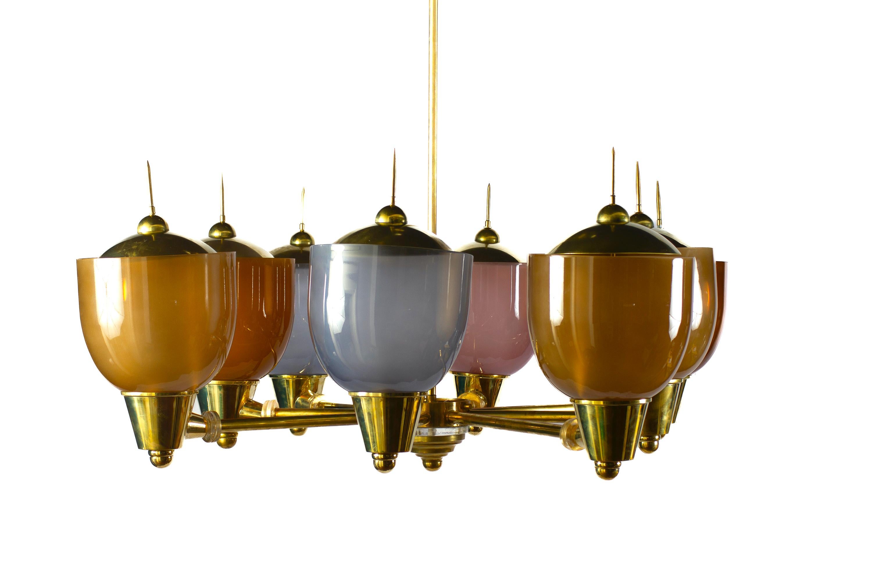 Huge Multicolor Murano Glass and Brass Chandelier 1970 ' For Sale 9