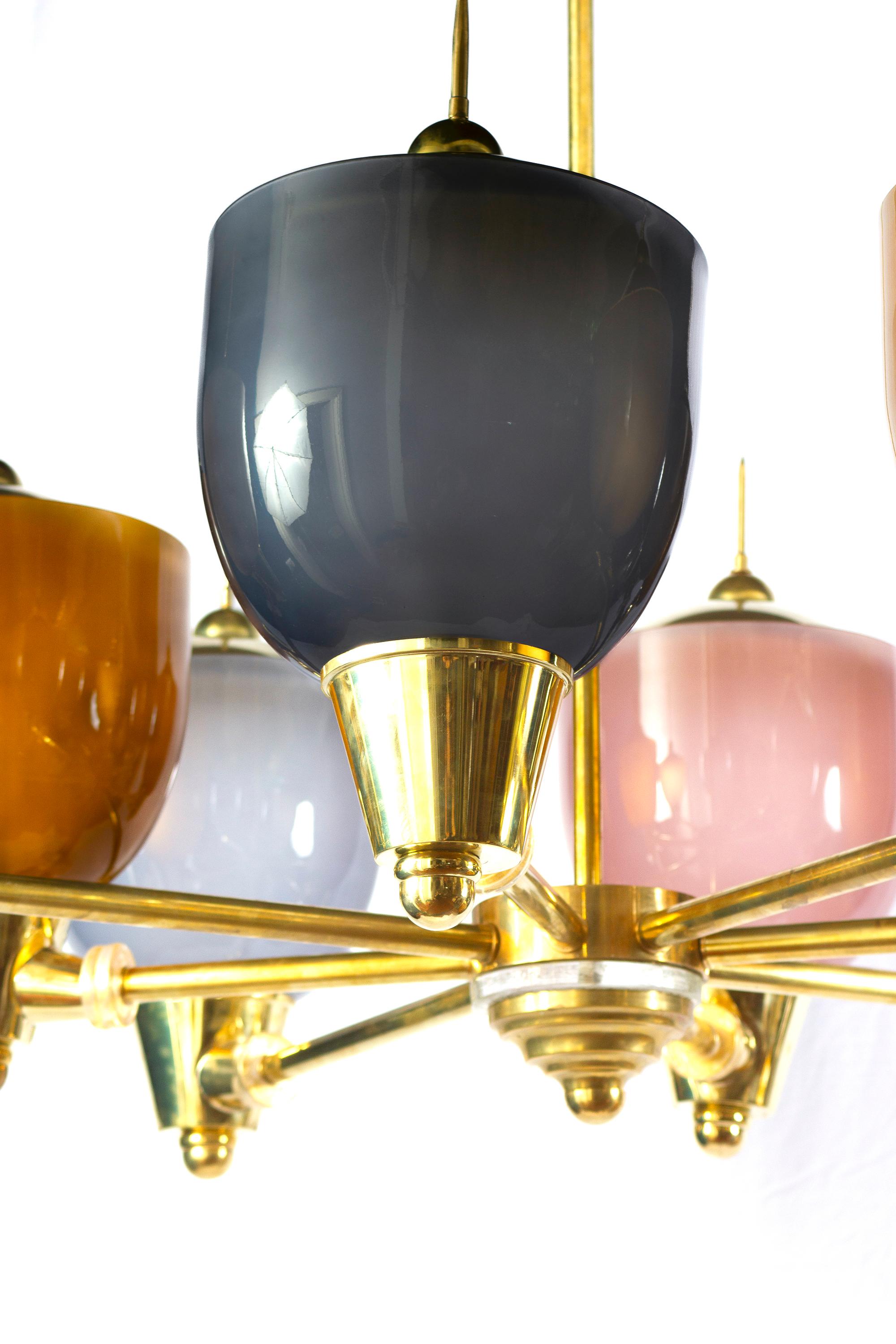 Late 20th Century Huge Multicolor Murano Glass and Brass Chandelier 1970 ' For Sale