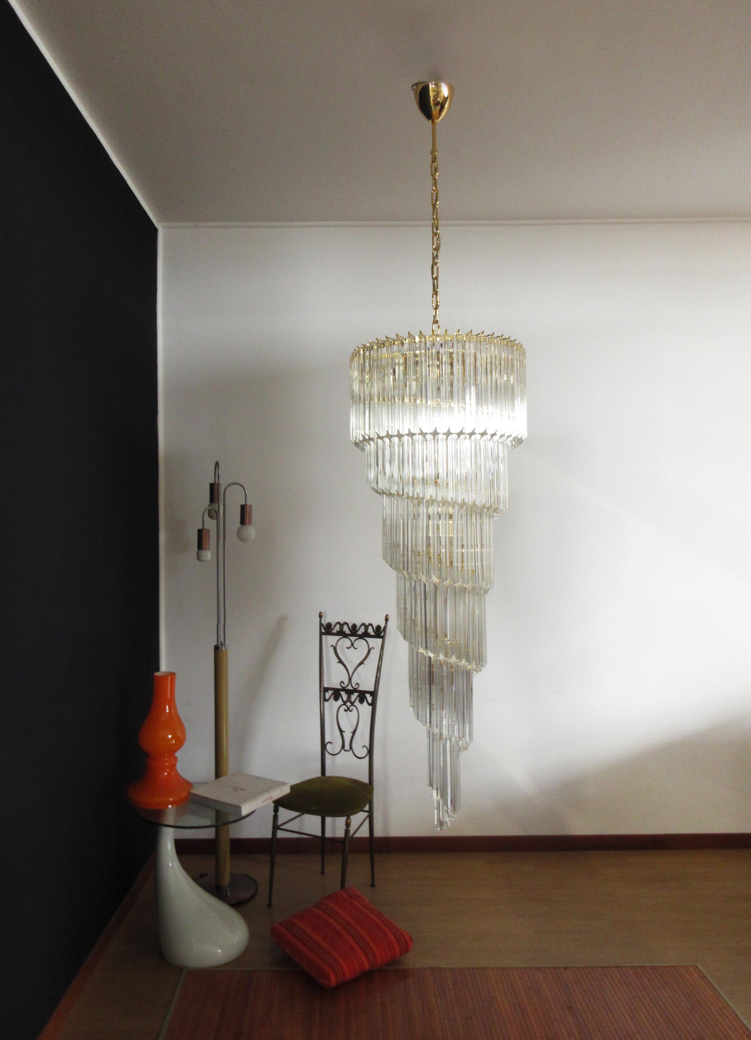 Huge Murano chandelier 166 trasparent quadriedri prism - Elena model For Sale 3