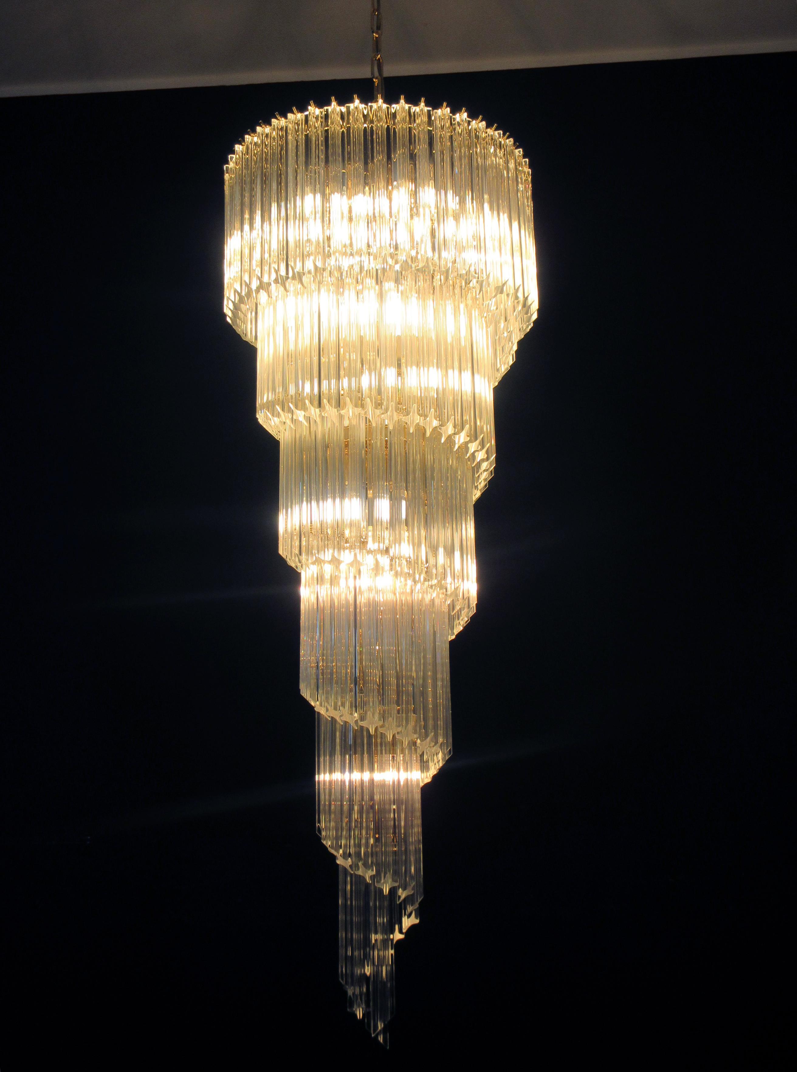 Huge Murano chandelier 166 trasparent quadriedri prism - Elena model For Sale 10