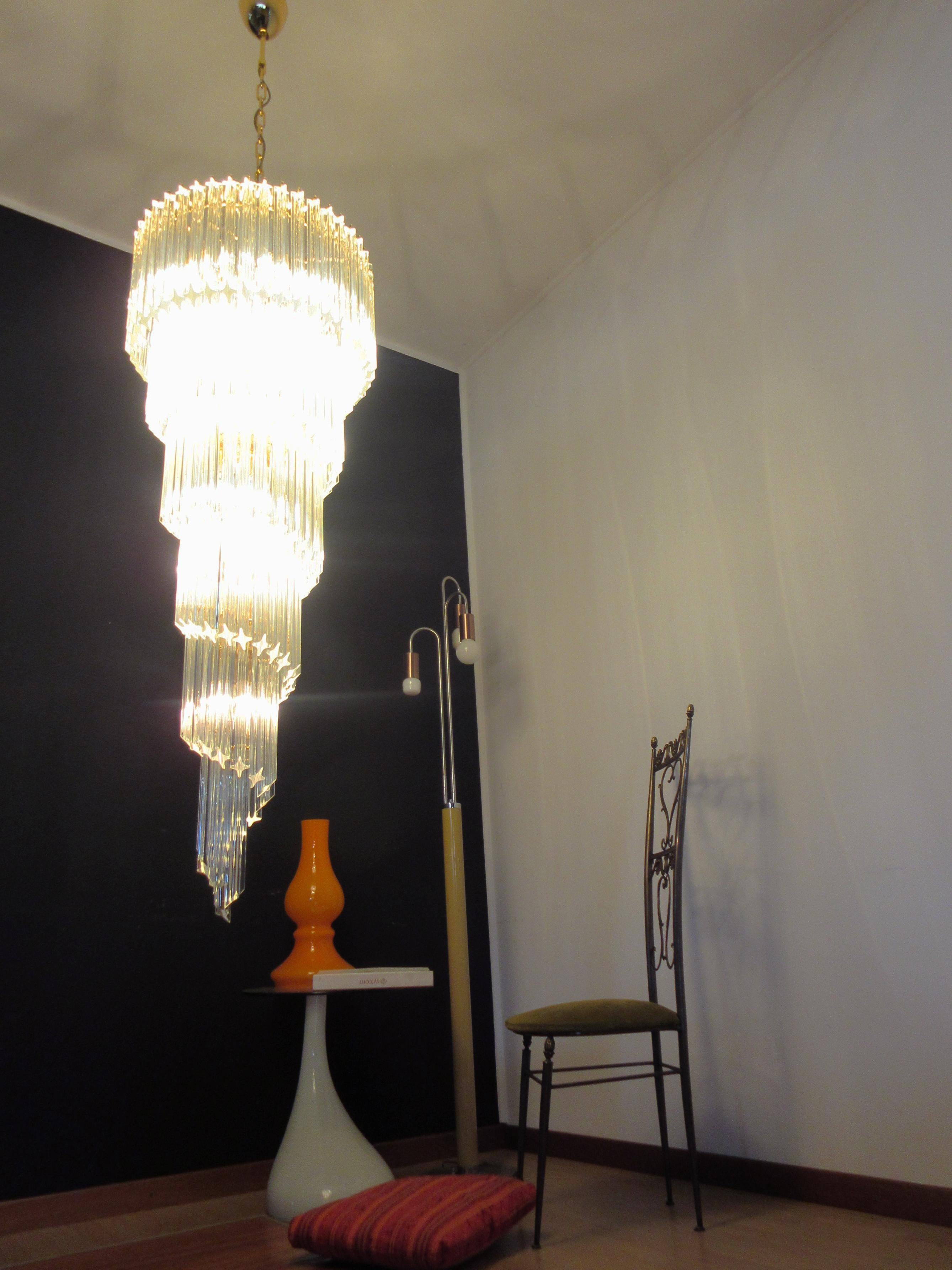 Huge Murano chandelier 166 trasparent quadriedri prism - Elena model For Sale 12