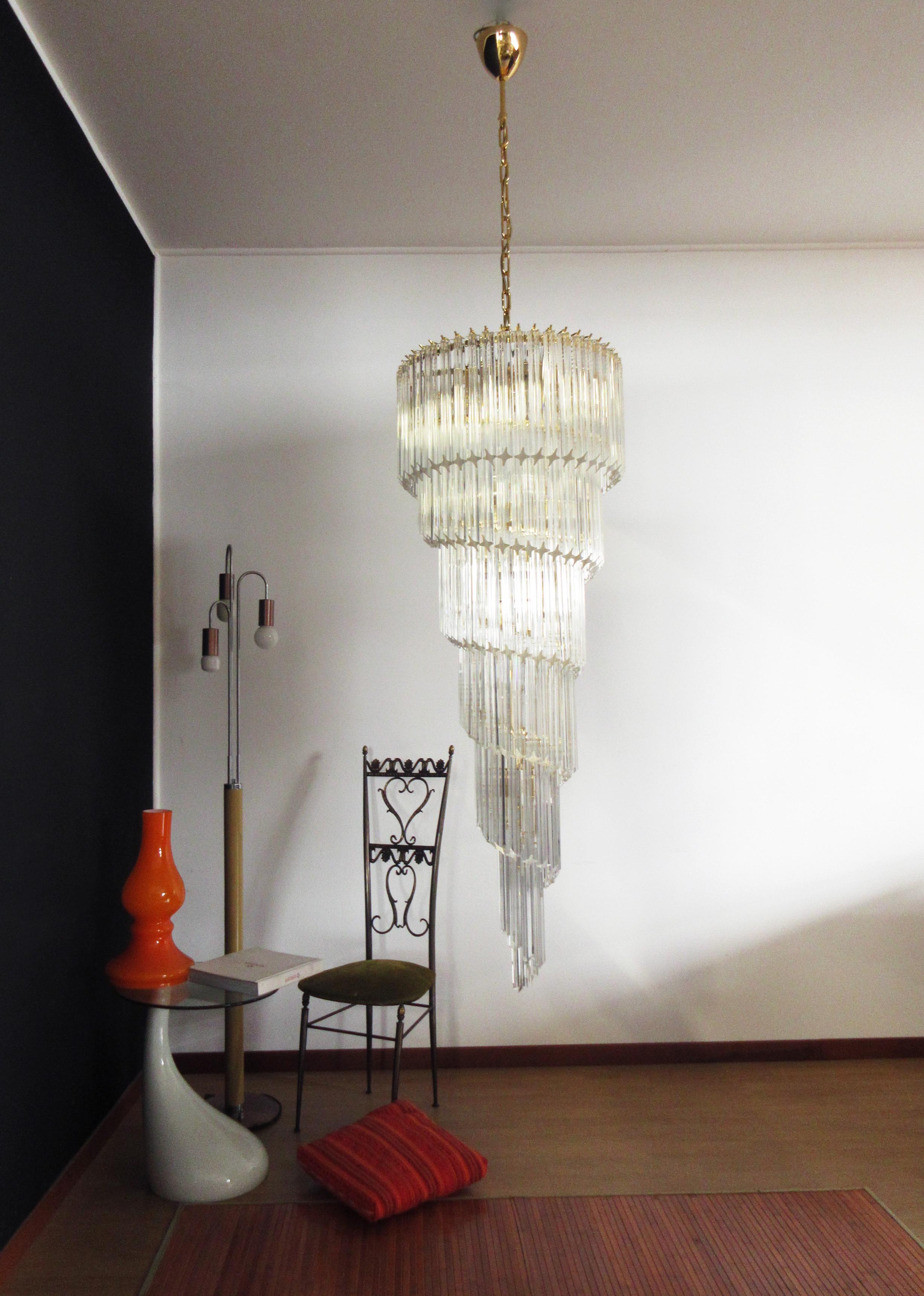 Mid-Century Modern Huge Murano chandelier 166 trasparent quadriedri prism - Elena model For Sale