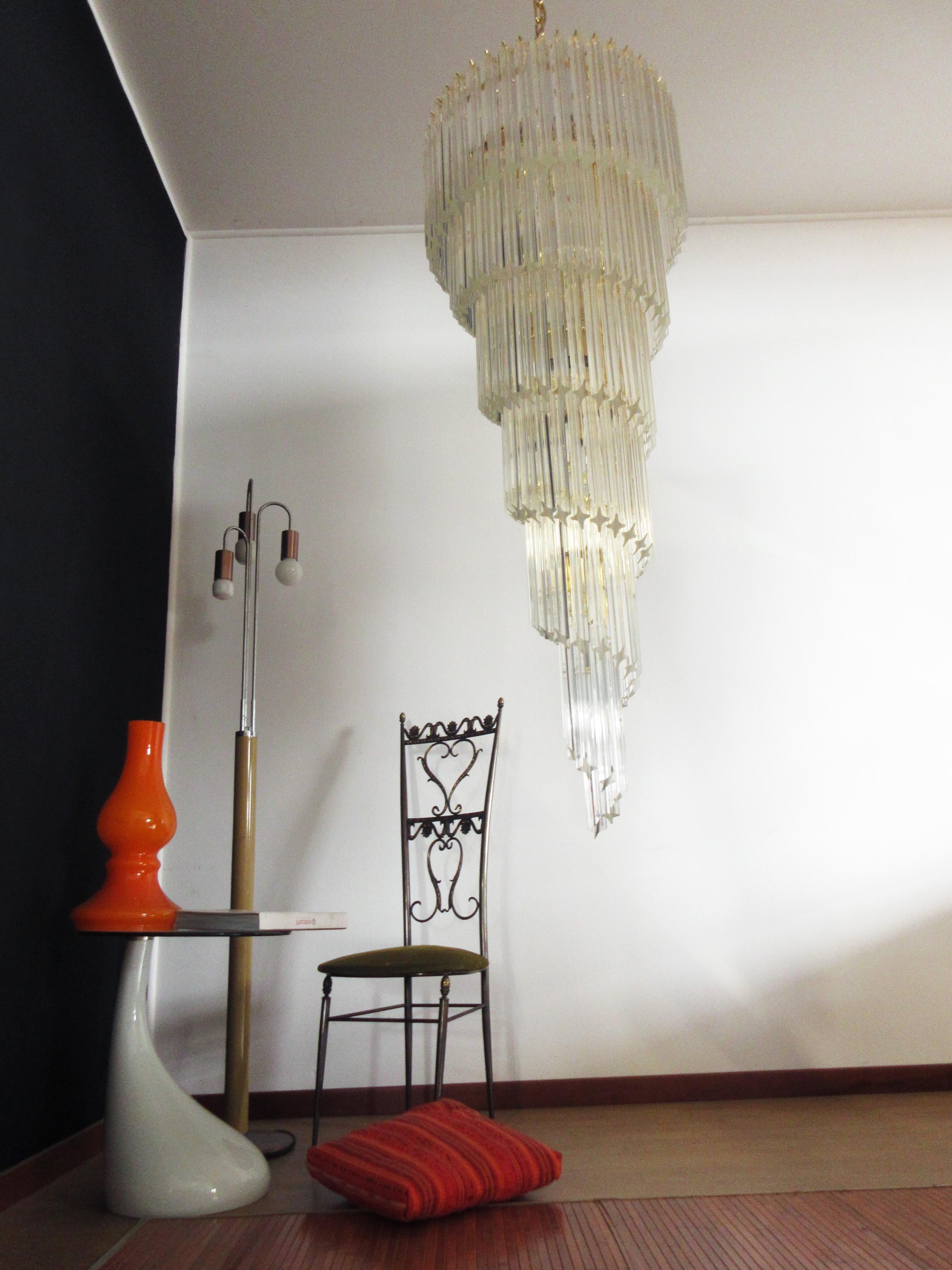 Italian Huge Murano chandelier 166 trasparent quadriedri prism - Elena model For Sale