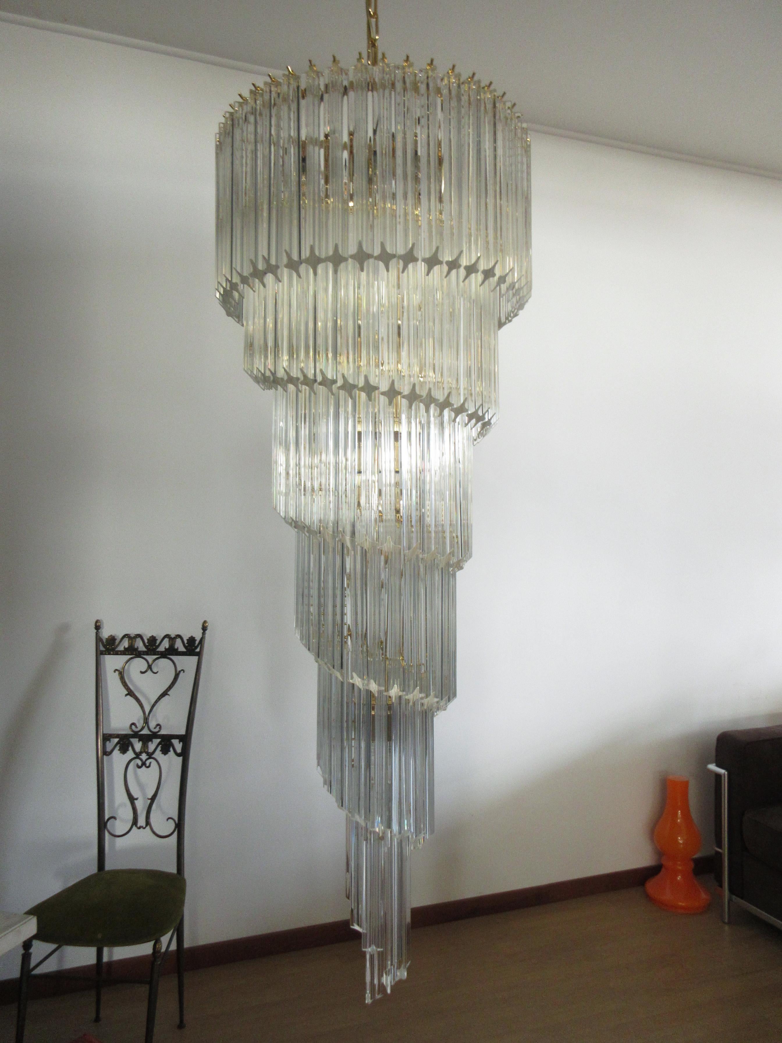 Galvanized Huge Murano chandelier 166 trasparent quadriedri prism - Elena model For Sale