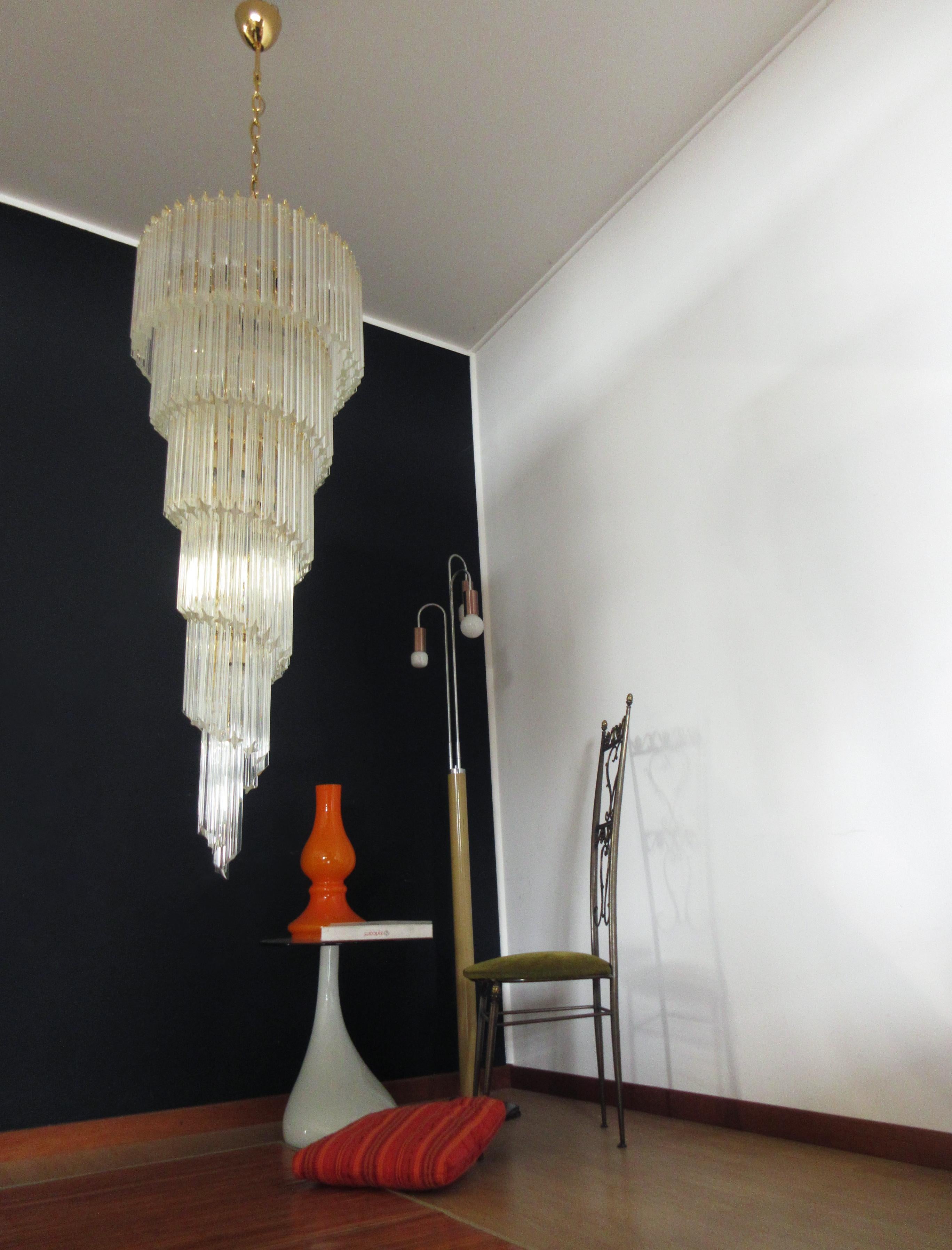 20th Century Huge Murano chandelier 166 trasparent quadriedri prism - Elena model For Sale