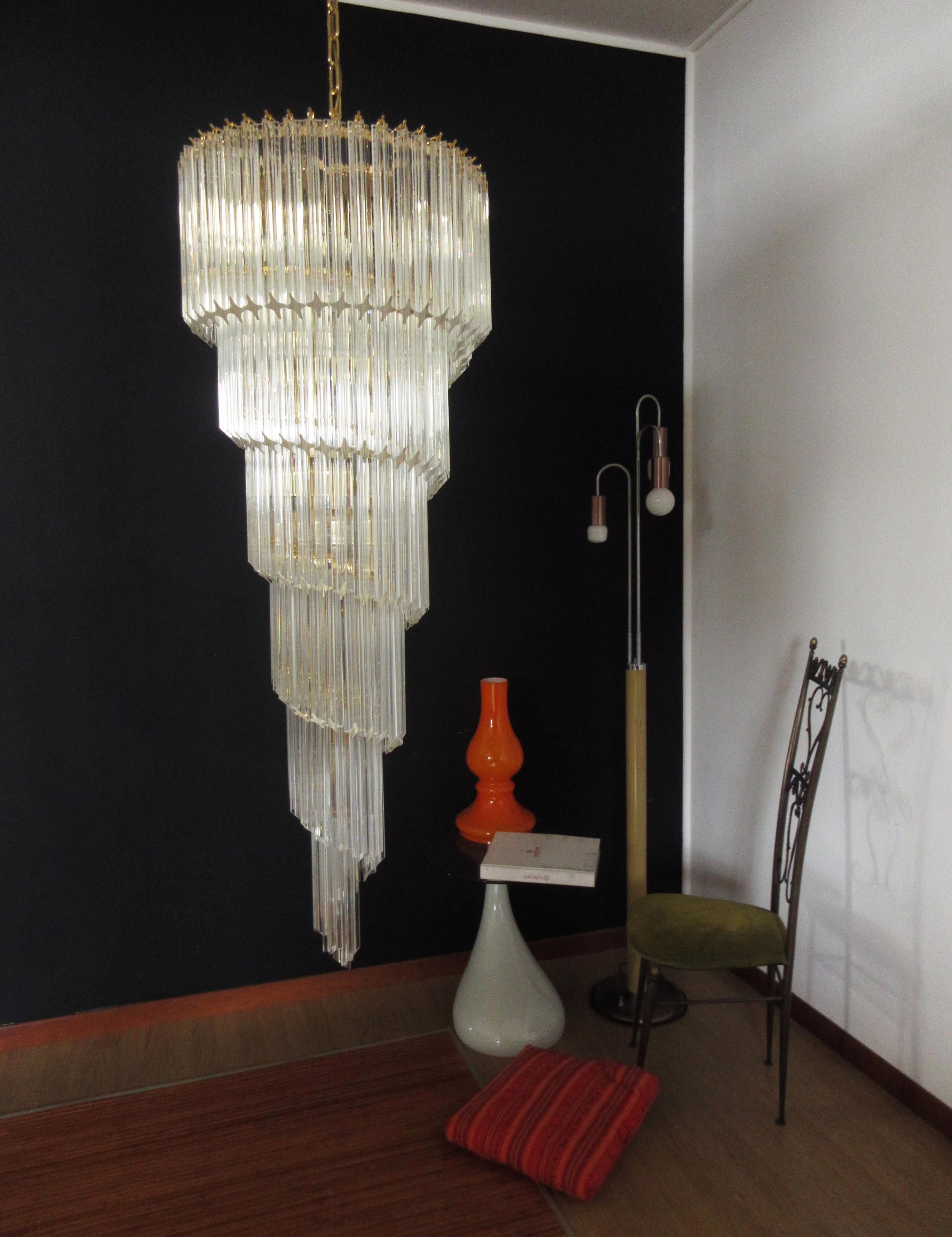 Huge Murano chandelier 166 trasparent quadriedri prism - Elena model For Sale 1