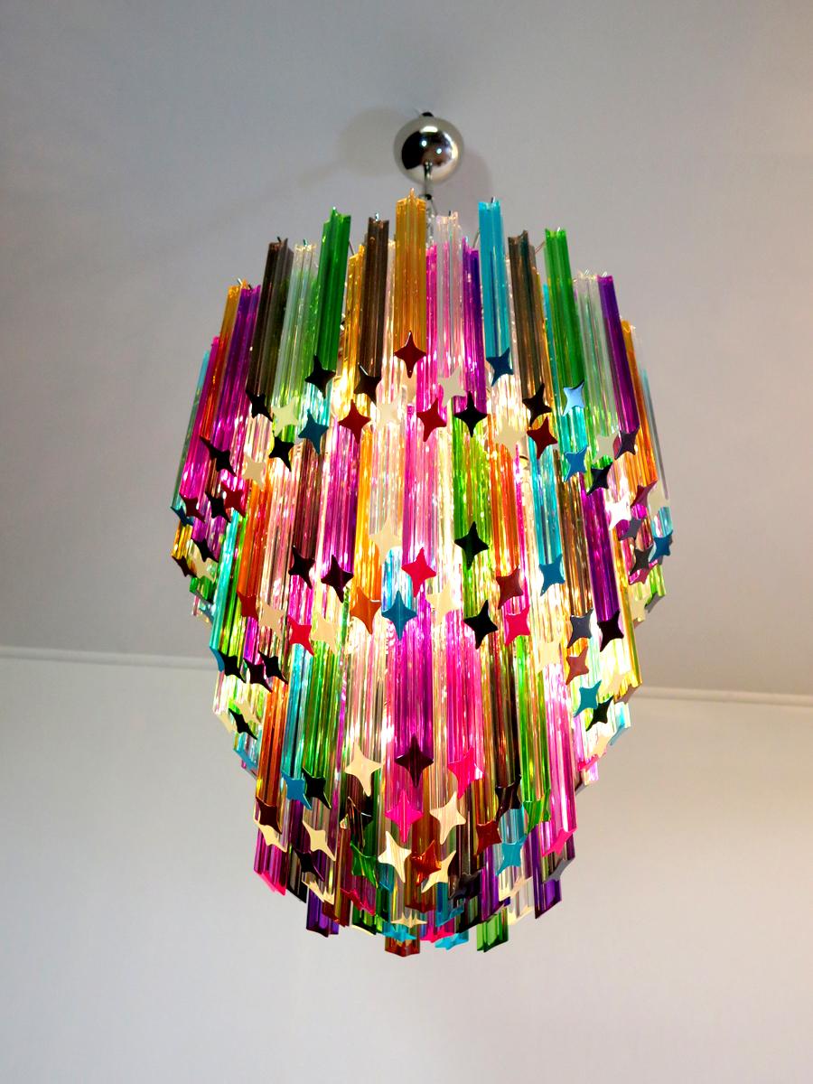 Italian Huge Murano Chandelier Multi-Color Quadriedri, 184 Prism, Mariangela Model