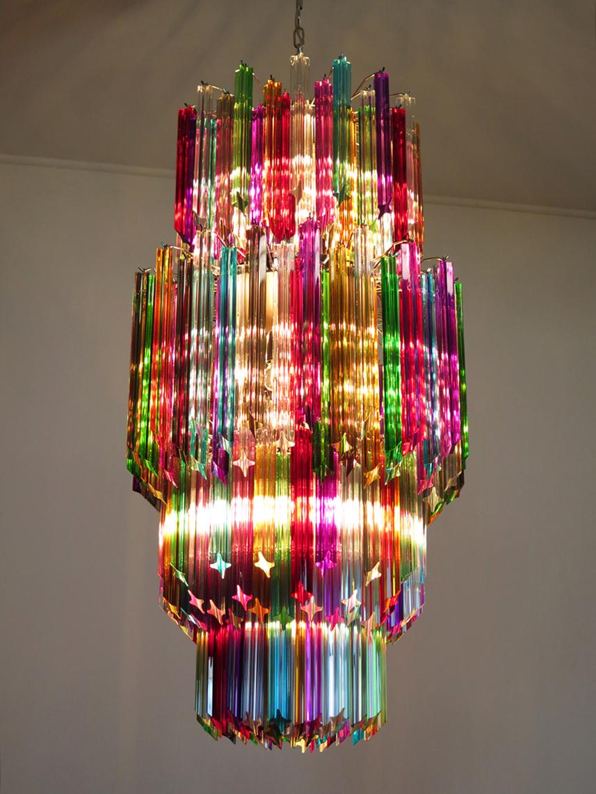 Blown Glass Huge Murano Chandelier Multi-Color Quadriedri, 242 Prism, Mariangela Model