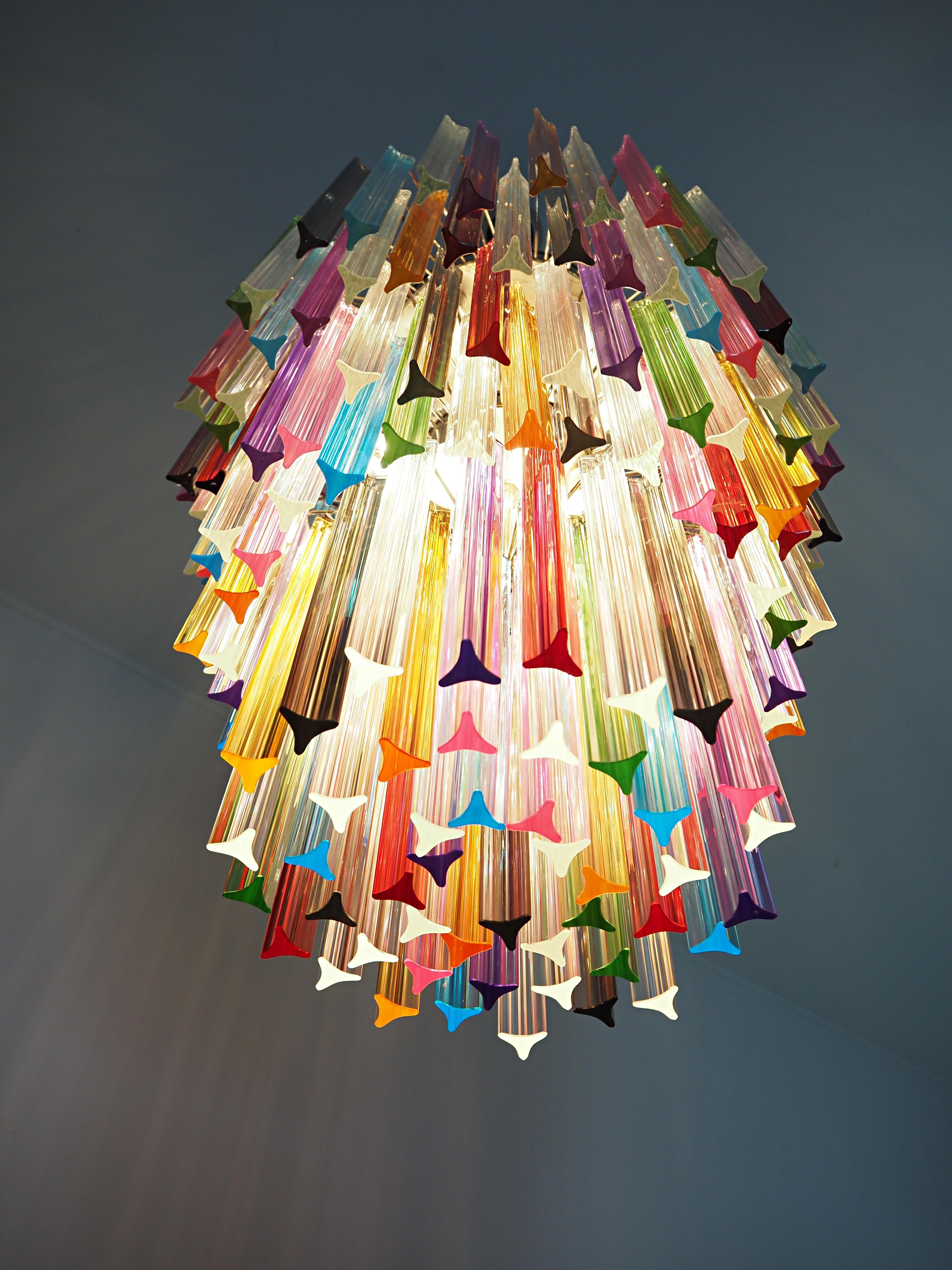 20th Century Huge Murano Chandelier Multi-Color Triedri, 184 Prism, Mariangela Model For Sale