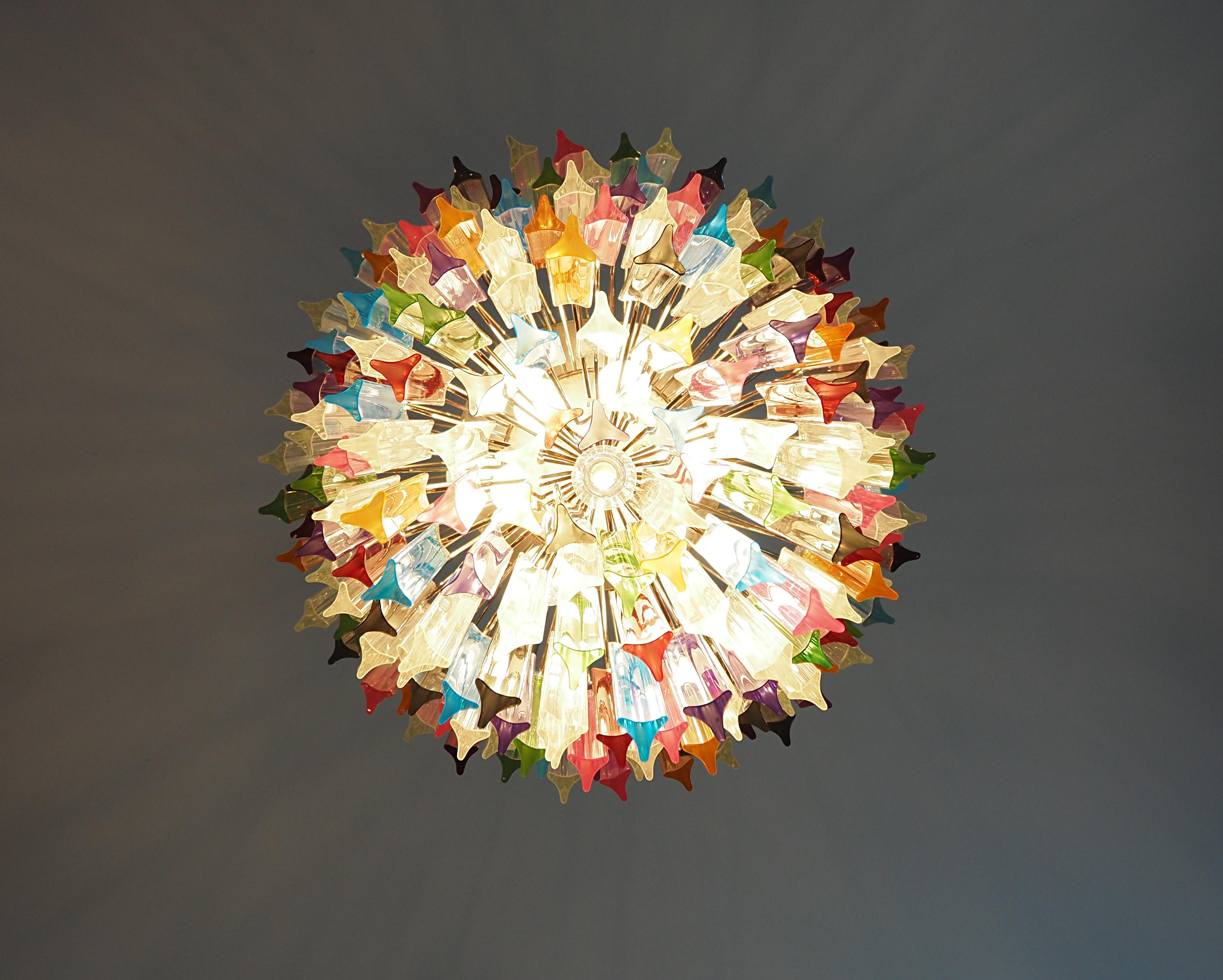 Art Glass Huge Murano Chandelier Multi-Color Triedri, 184 Prism, Mariangela Model For Sale