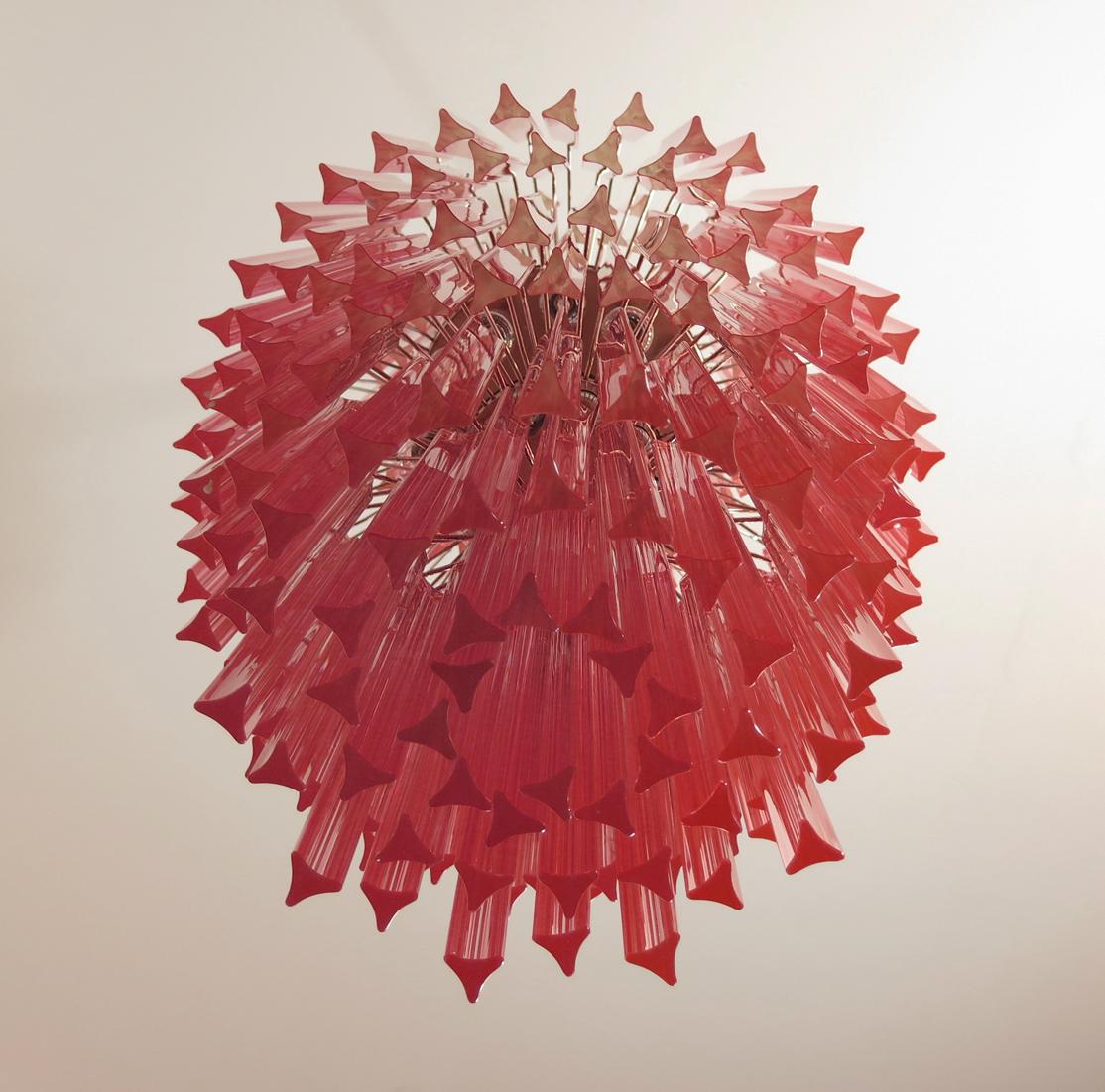 Late 20th Century Huge Murano Chandelier Multicolor Pink Triedri, 242 Prism For Sale