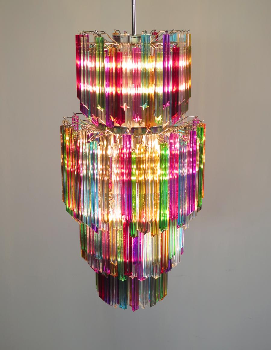 Mid-Century Modern Huge Murano chandelier multicolor quadriedri – 242 prism - Mariangela model For Sale