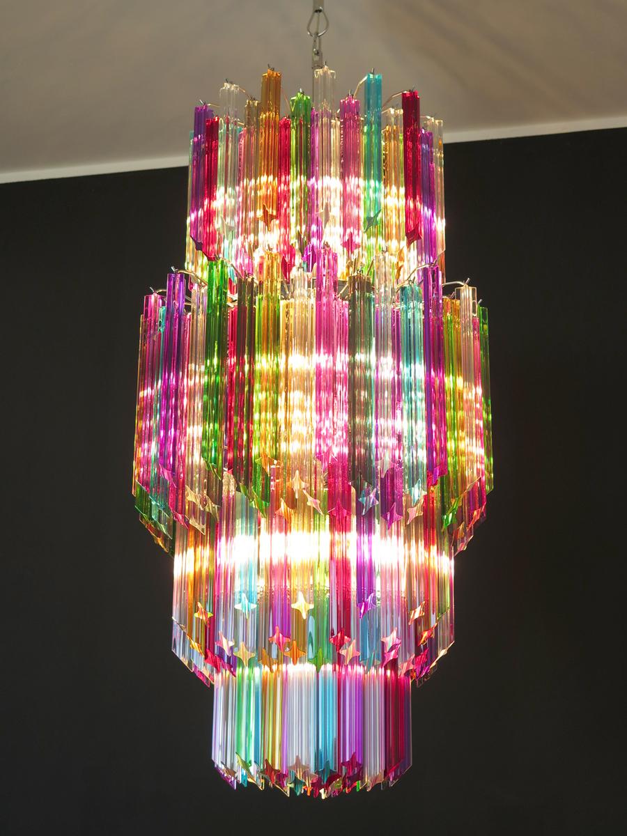 Art Glass Huge Murano chandelier multicolor quadriedri – 242 prism - Mariangela model For Sale