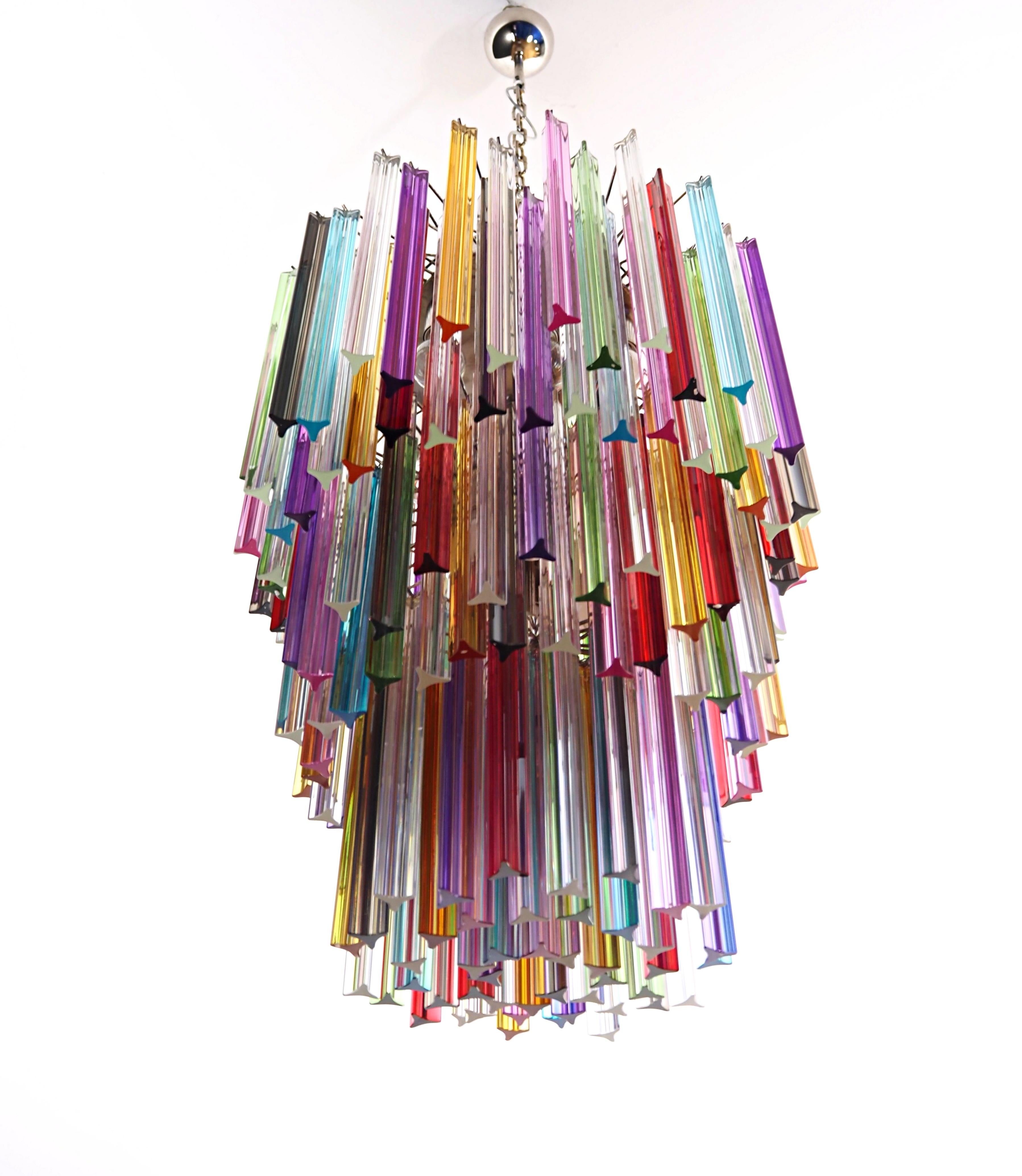 Mid-Century Modern Huge Murano chandelier multicolor triedri – 187 prism - Mariangela model For Sale
