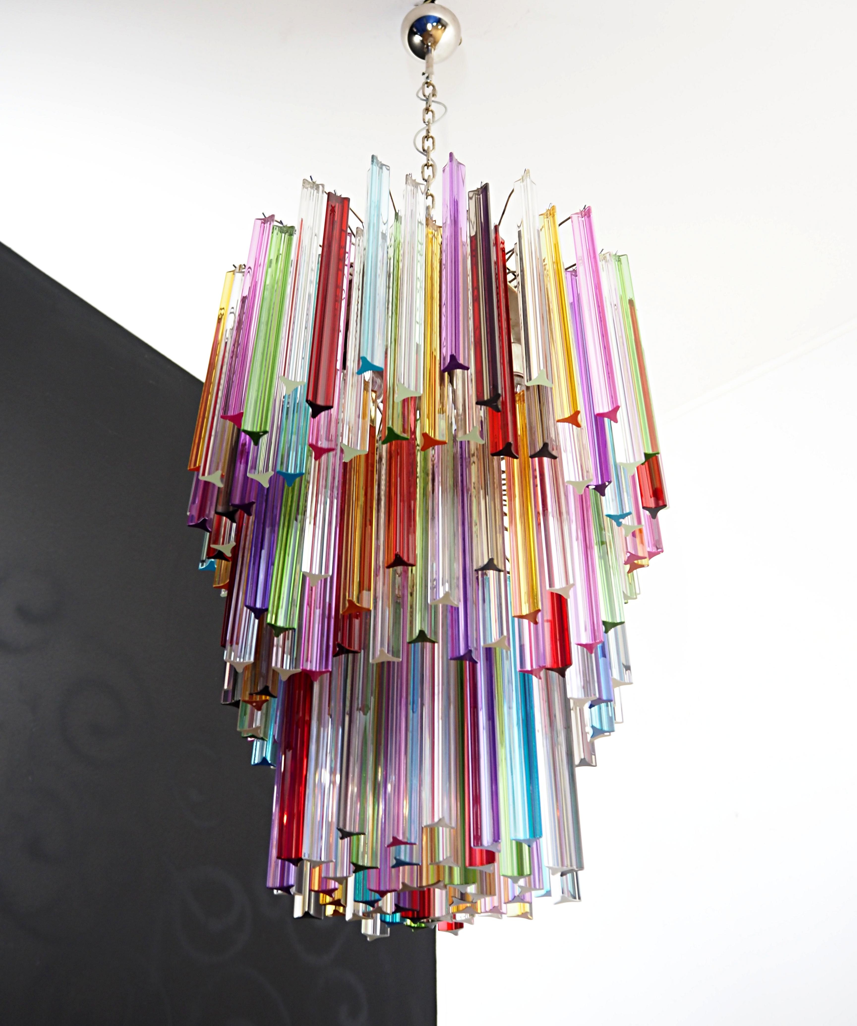 Italian Huge Murano chandelier multicolor triedri – 187 prism - Mariangela model For Sale