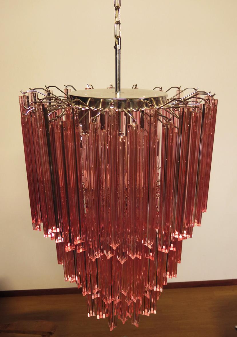 Huge Murano Chandelier Pink Triedri, 184 Prism, Mariangela Model For Sale 5