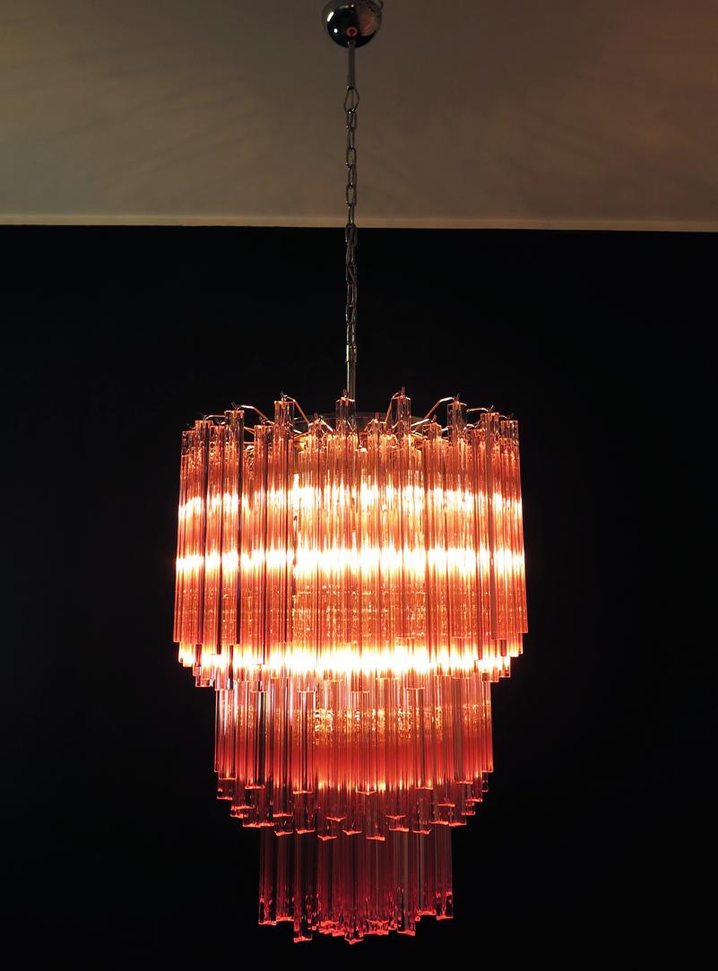 Huge Murano Chandelier Pink Triedri, 184 Prism, Mariangela Model For Sale 2