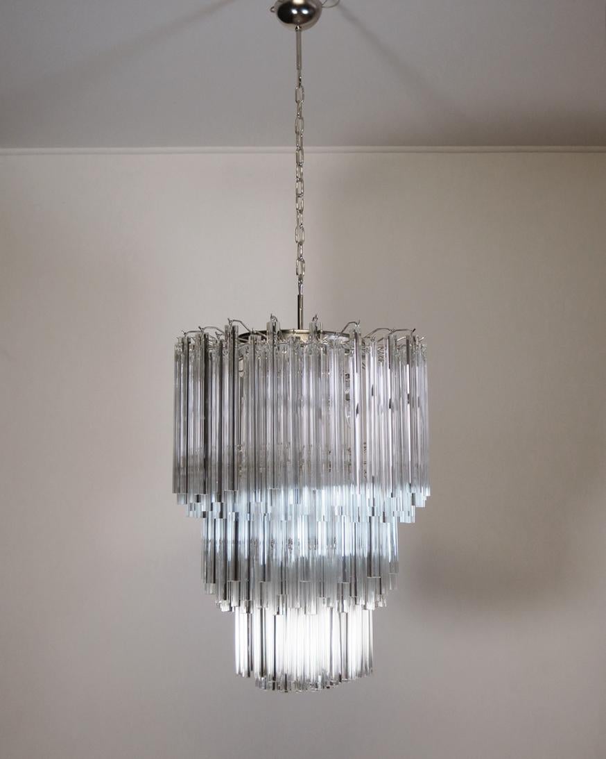 Mid-Century Modern Huge Murano Chandelier Transparent Triedri, 184 Prism, Arianna Model