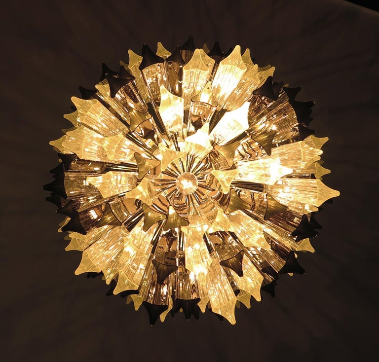 Huge Murano Chandelier Trasaparent and Smoked Triedri, 184 Prism, Mariangela M For Sale 5