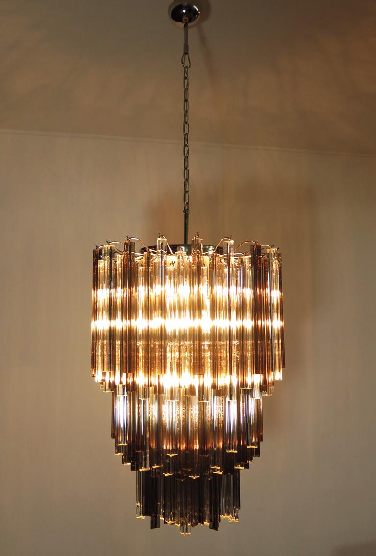 Huge Murano Chandelier Trasaparent and Smoked Triedri, 184 Prism, Mariangela M For Sale 6