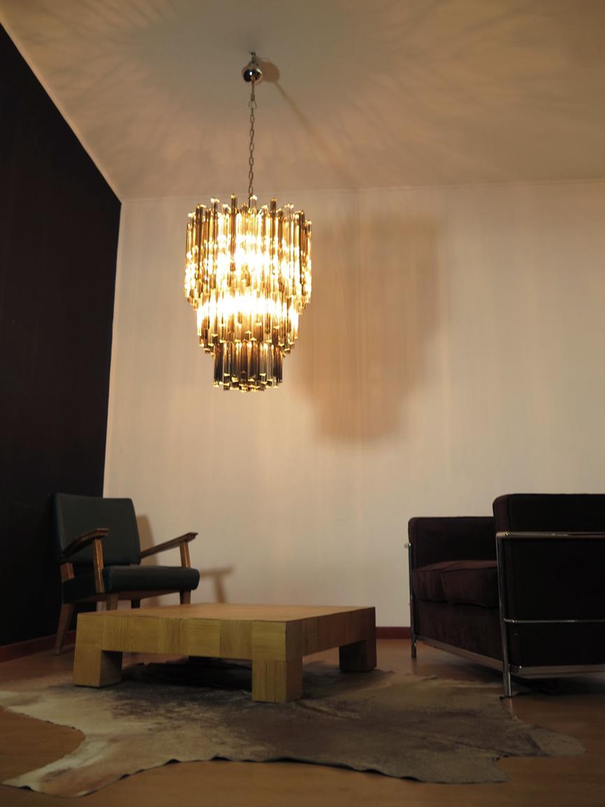 Late 20th Century Huge Murano Chandelier Trasaparent and Smoked Triedri, 184 Prism, Mariangela M For Sale