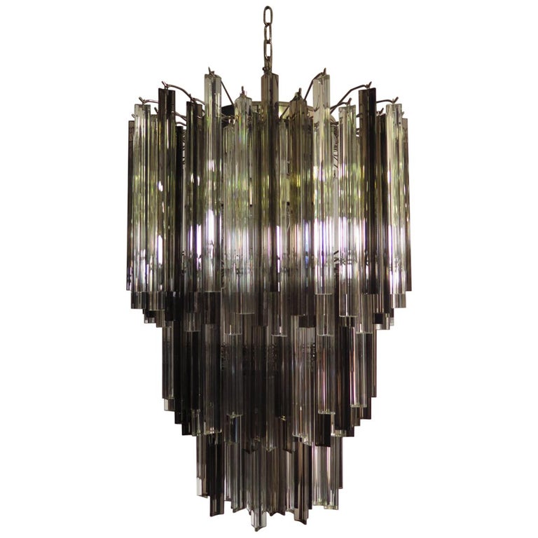 Huge Murano Chandelier Trasaparent and Smoked Triedri, 184 Prism, Mariangela M For Sale