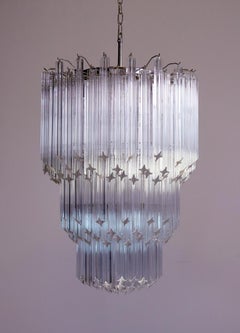Huge Murano Chandelier Trasparent Quadriedri, 182 Prism, Elena Model