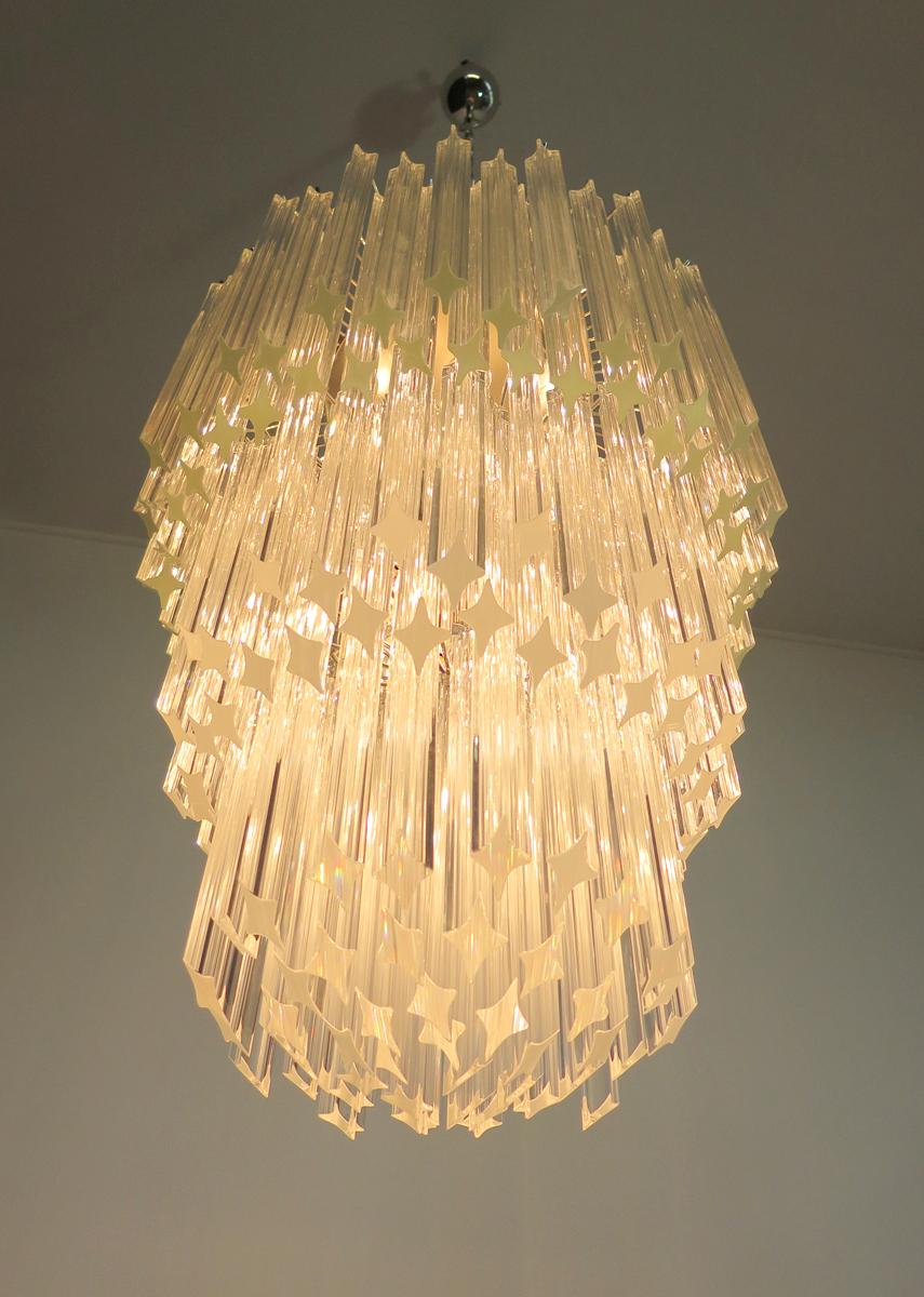 Galvanizzato Enorme lampadario di Murano Trasparente Quadriedri, 182 Prisma, Modello Elena in vendita