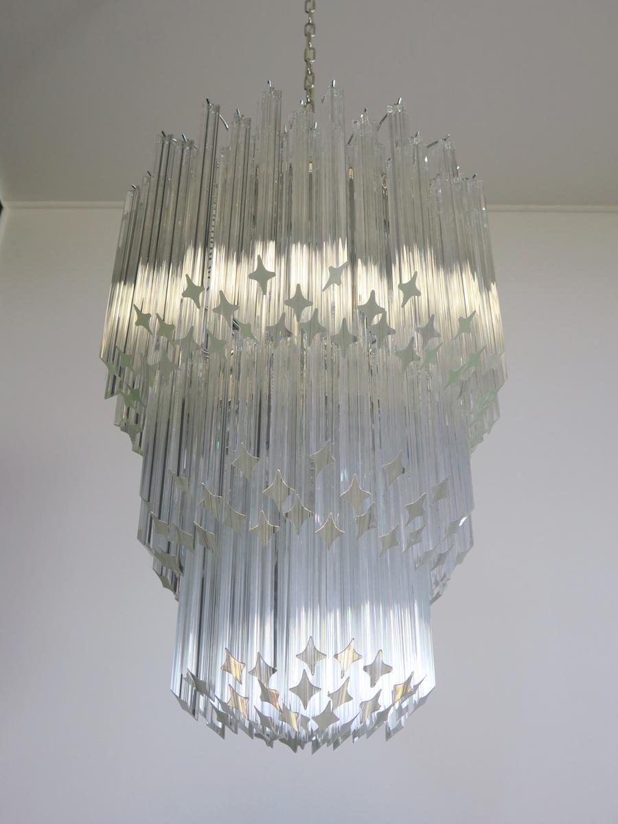XX secolo Enorme lampadario di Murano Trasparente Quadriedri, 182 Prisma, Modello Elena in vendita