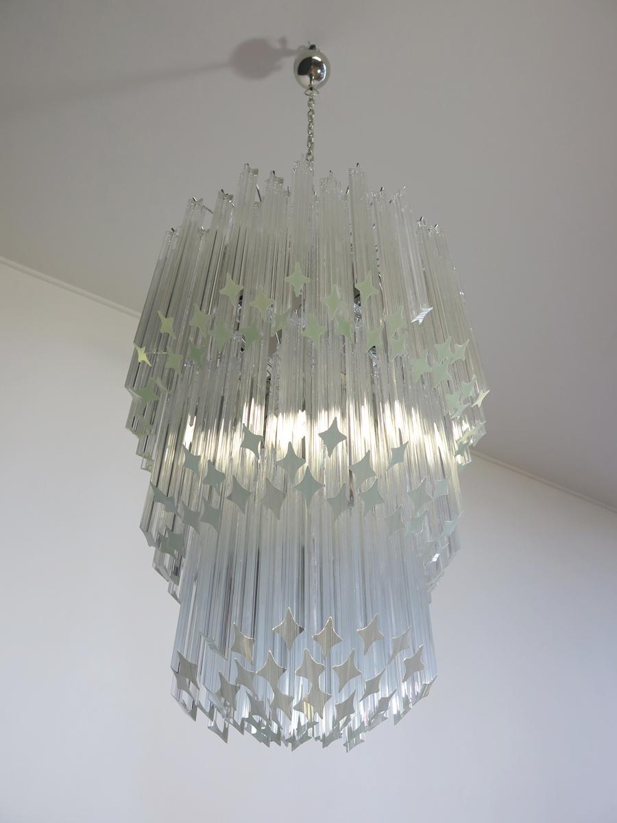 Vetro artistico Enorme lampadario di Murano Trasparente Quadriedri, 182 Prisma, Modello Elena in vendita