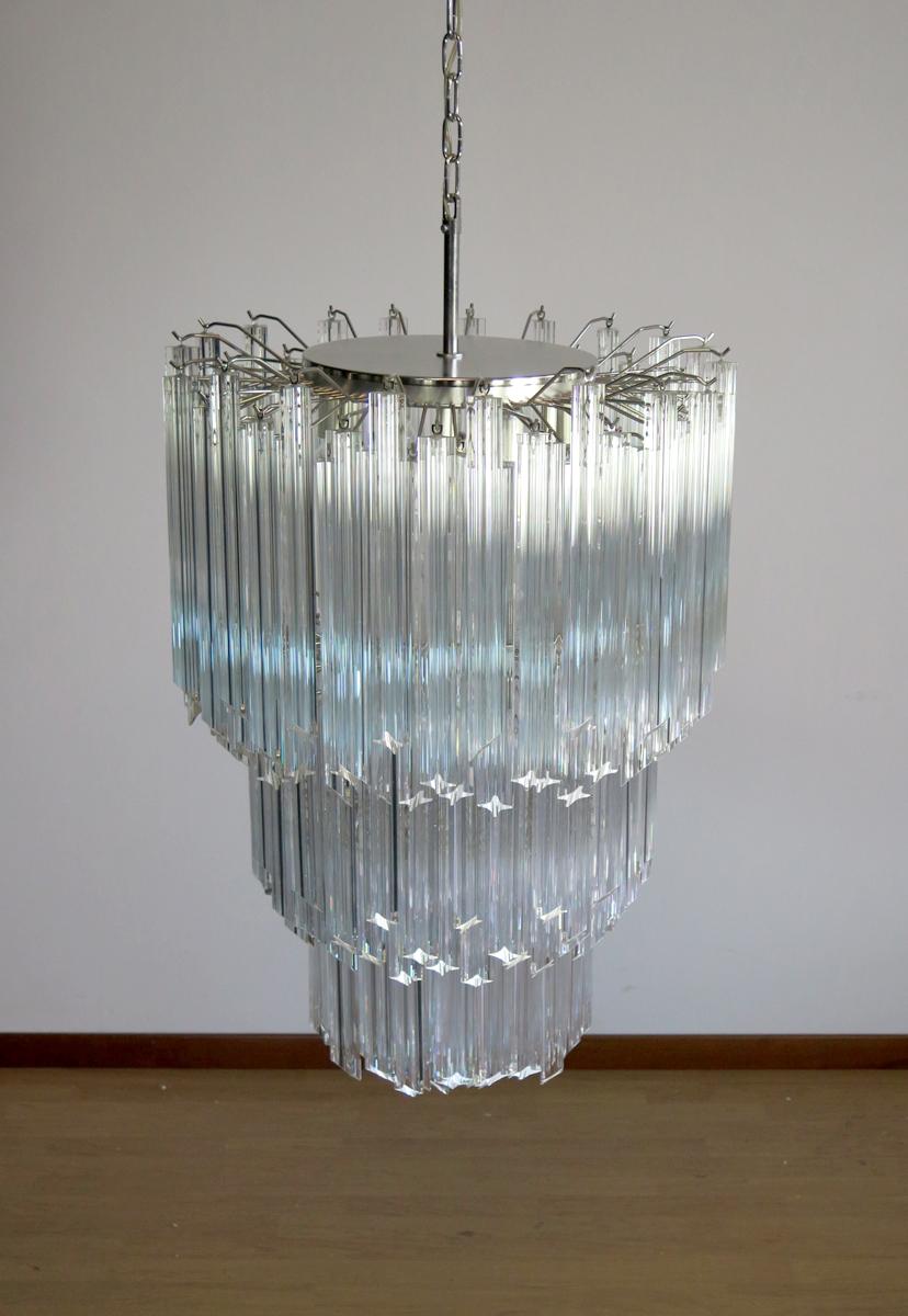 Blown Glass Huge Murano Chandelier Trasparent Quadriedri, 182 Prism, Elena Model