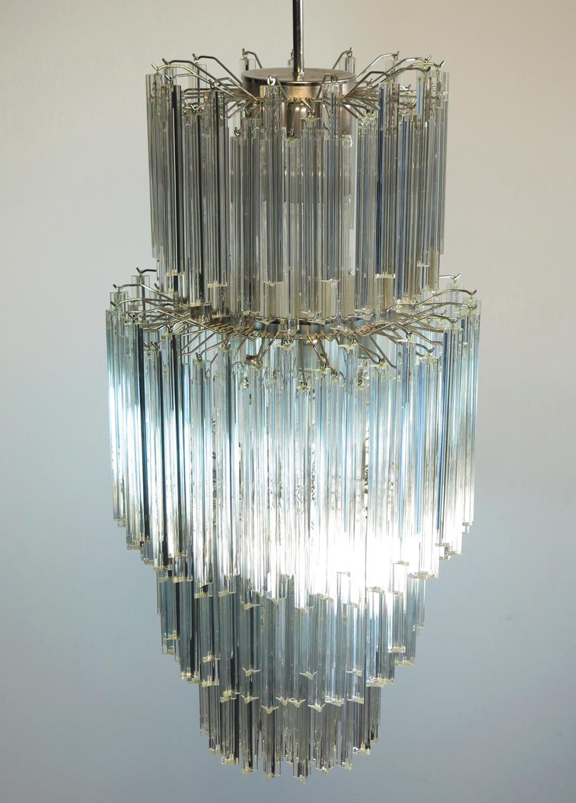 Late 20th Century Huge Murano Chandelier Transparent Triedri, 242 Prism, Arianna Model For Sale