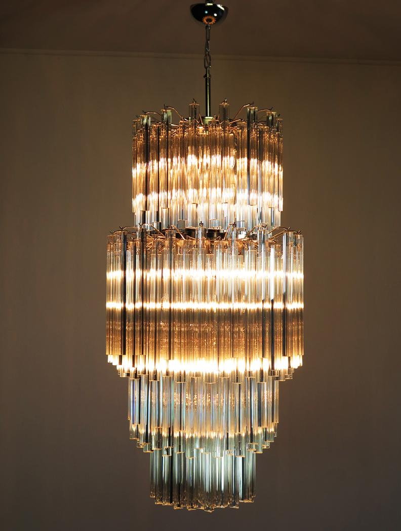 Blown Glass Huge Murano Chandelier Transparent Triedri, 242 Prism, Arianna Model For Sale