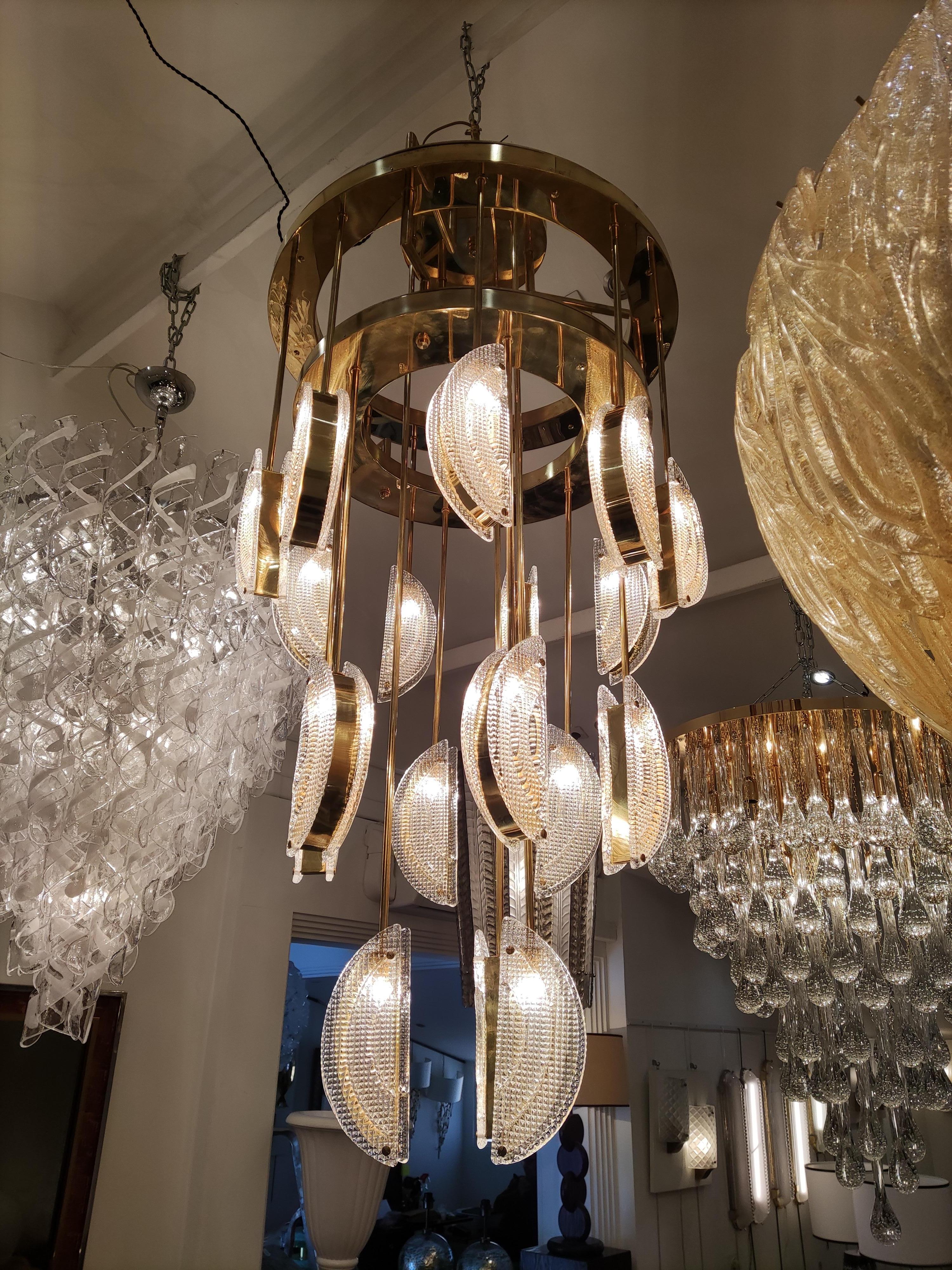 Huge Murano Glass and Brass Half Moon Chandelier 6