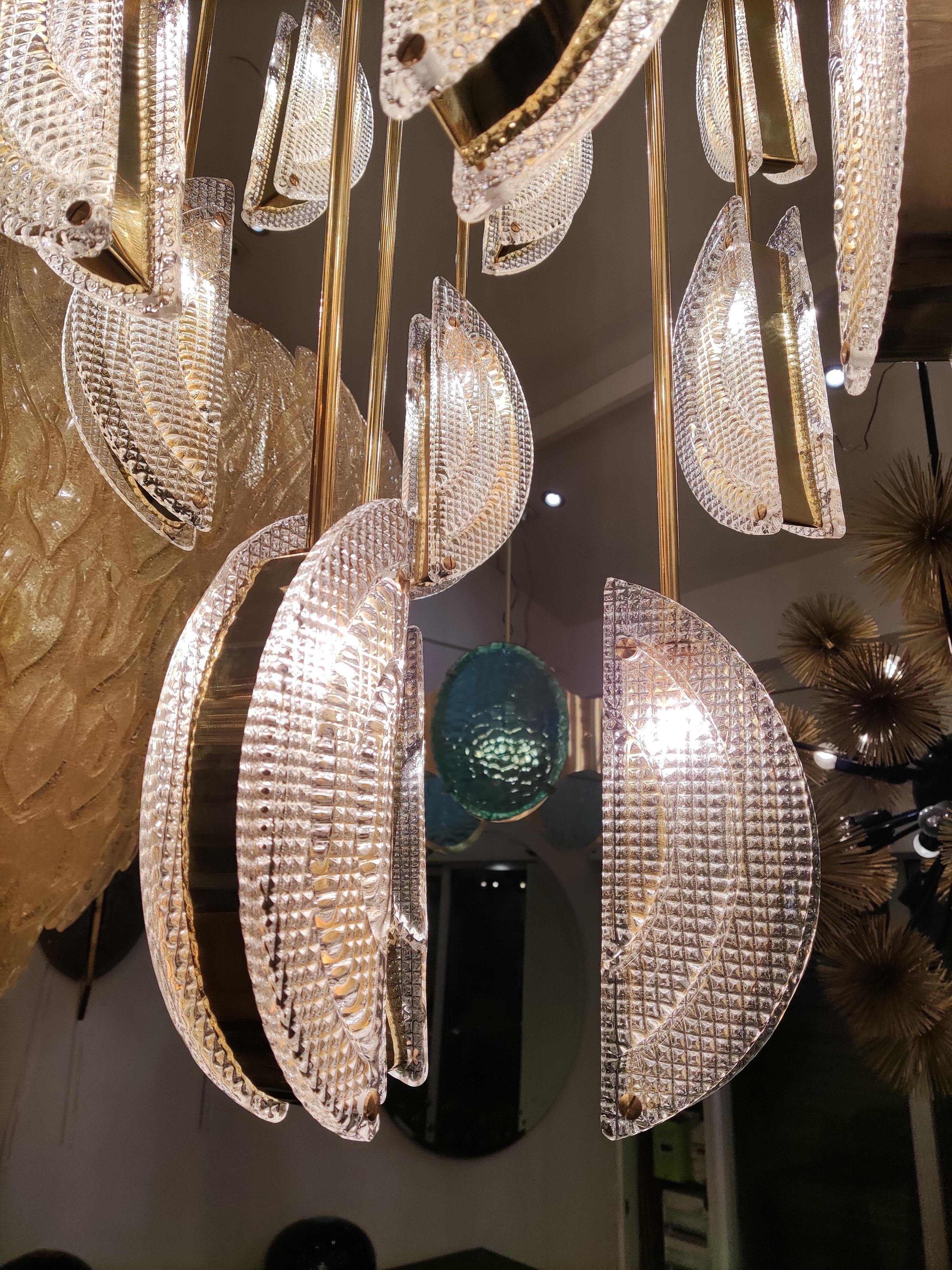 Huge Murano Glass and Brass Half Moon Chandelier 8