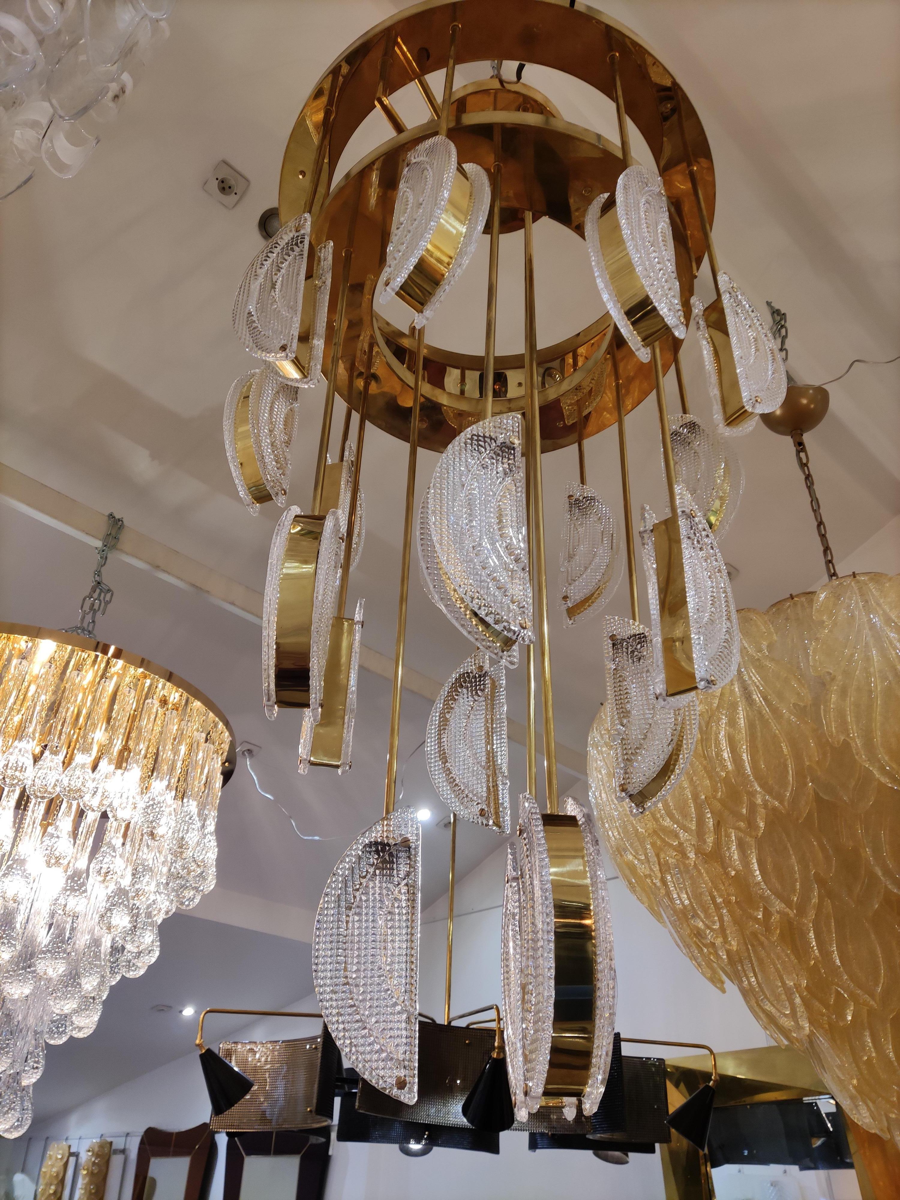 Huge Murano Glass and Brass Half Moon Chandelier 10