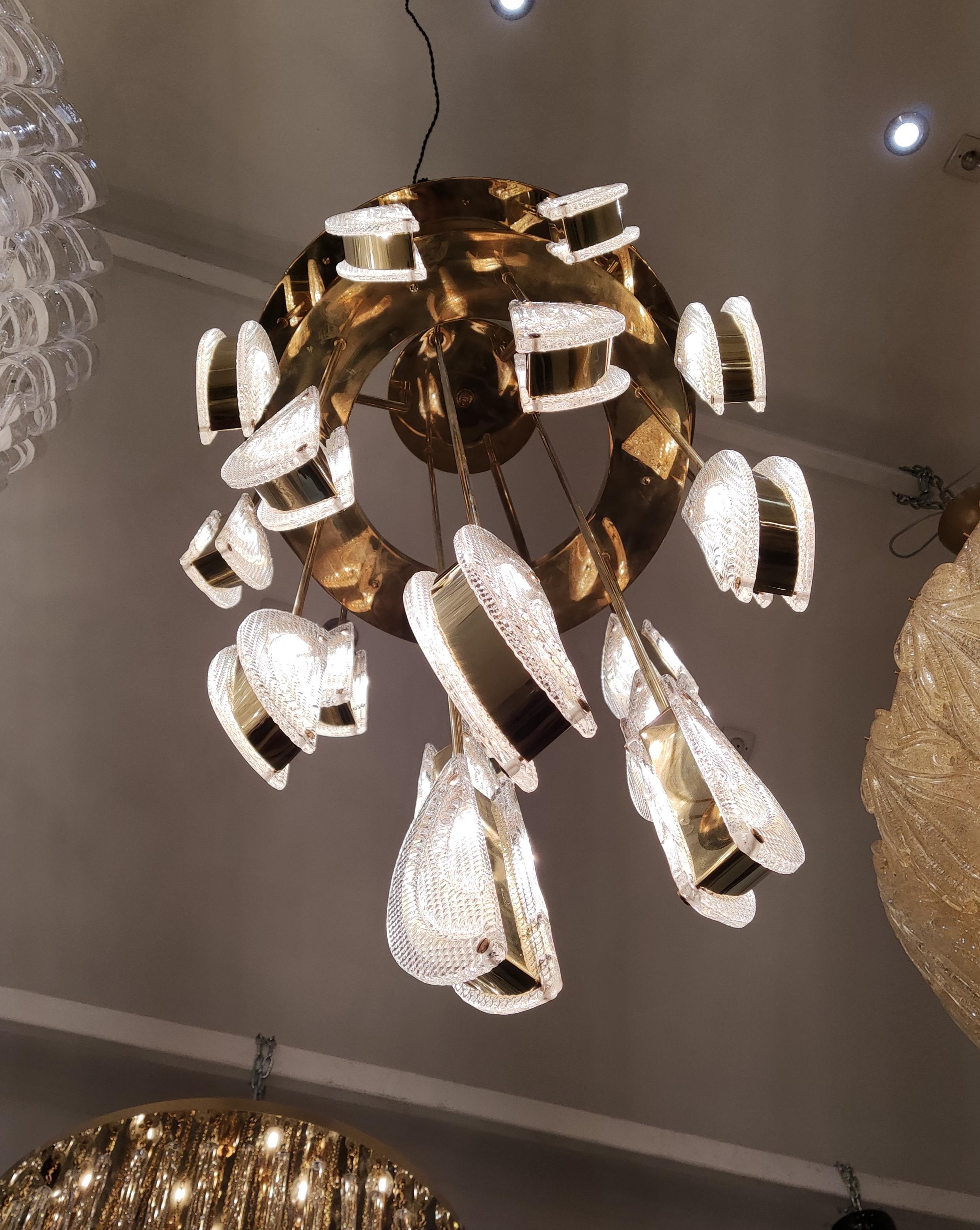 Huge Murano Glass and Brass Half Moon Chandelier In Excellent Condition In Saint-Ouen, FR