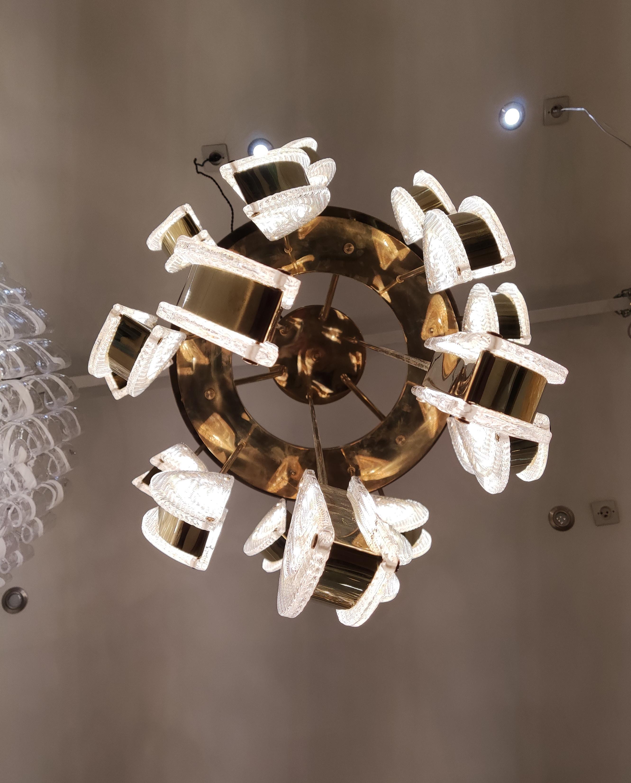 Contemporary Huge Murano Glass and Brass Half Moon Chandelier