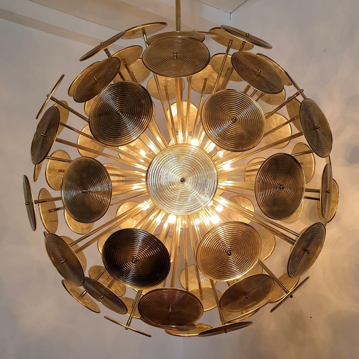 Late 20th Century Huge Murano glass disc Sputnik chandelier For Sale
