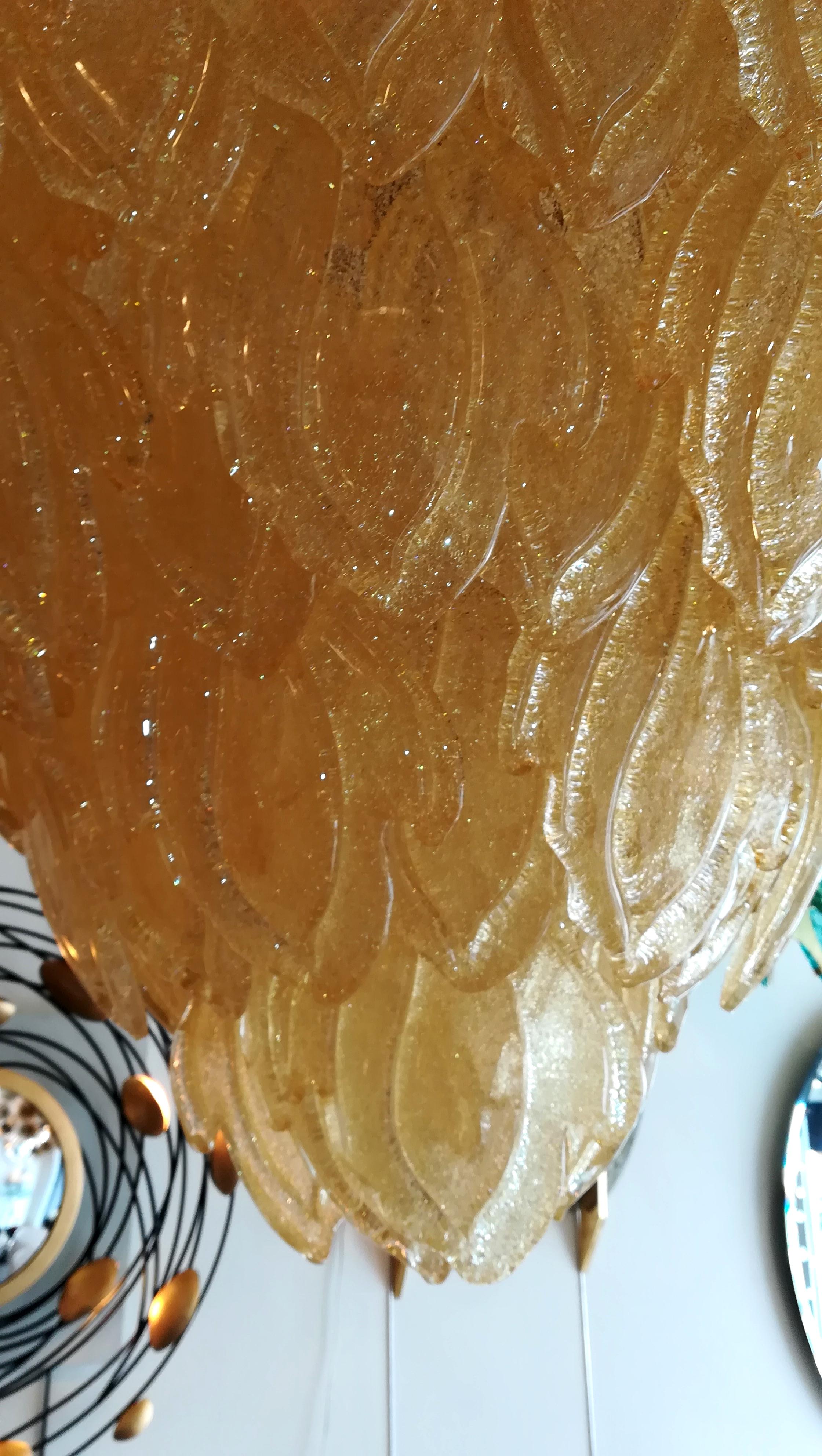 Huge Murano Glass Golden Glass Pendant In Excellent Condition For Sale In Saint-Ouen, FR