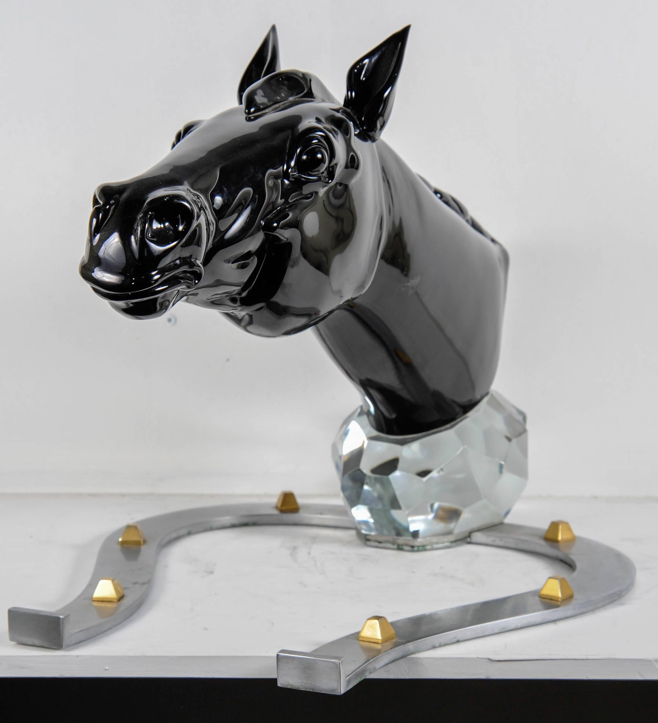 Metal Huge Murano Glass Horse Head Sculpture in the Style of Cenedese For Sale