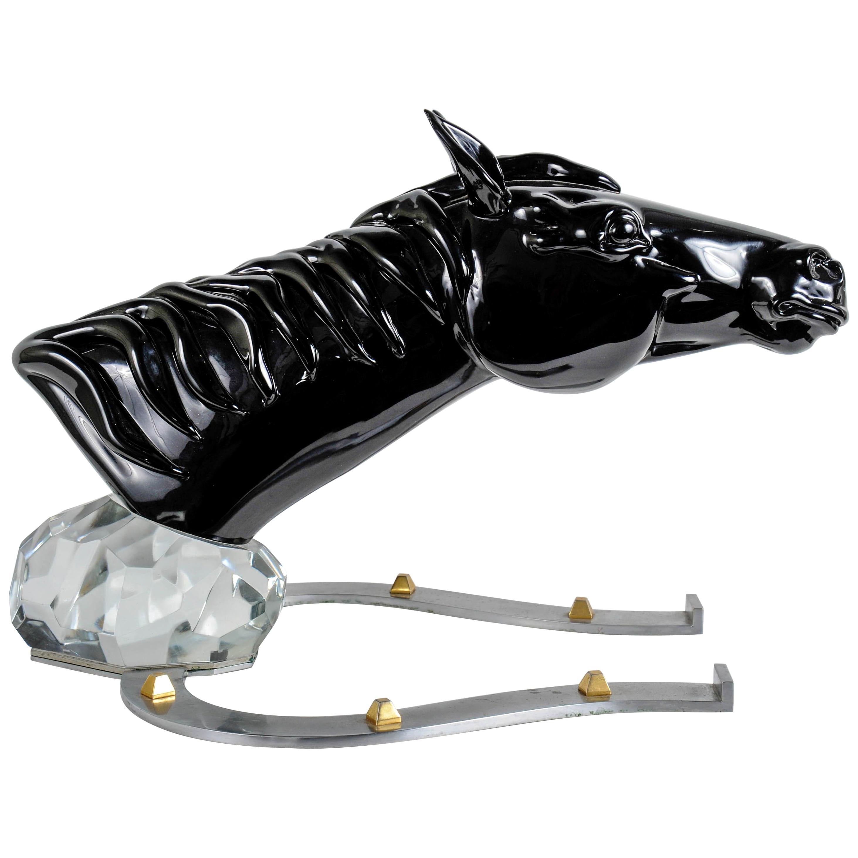 Enorme Escultura de Cabeza de Caballo de Cristal de Murano al Estilo de Cenedese
