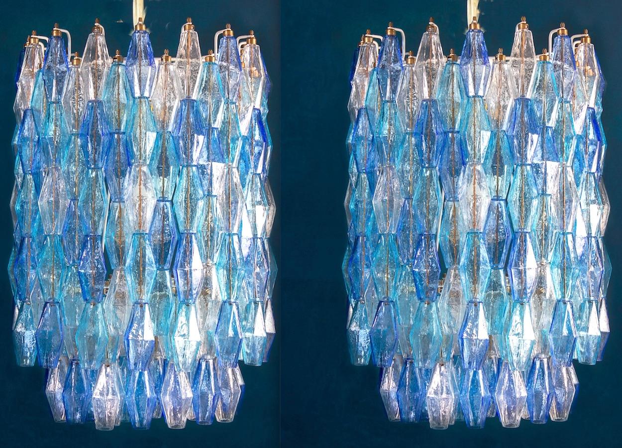 Huge Murano Glass Sapphire Colored Poliedri Chandelier Style C. Scarpa For Sale 13