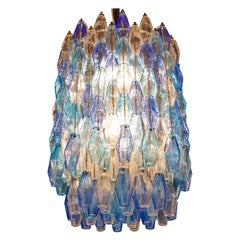 Enorme araña de cristal de Murano color zafiro Poliedri estilo C. Scarpa