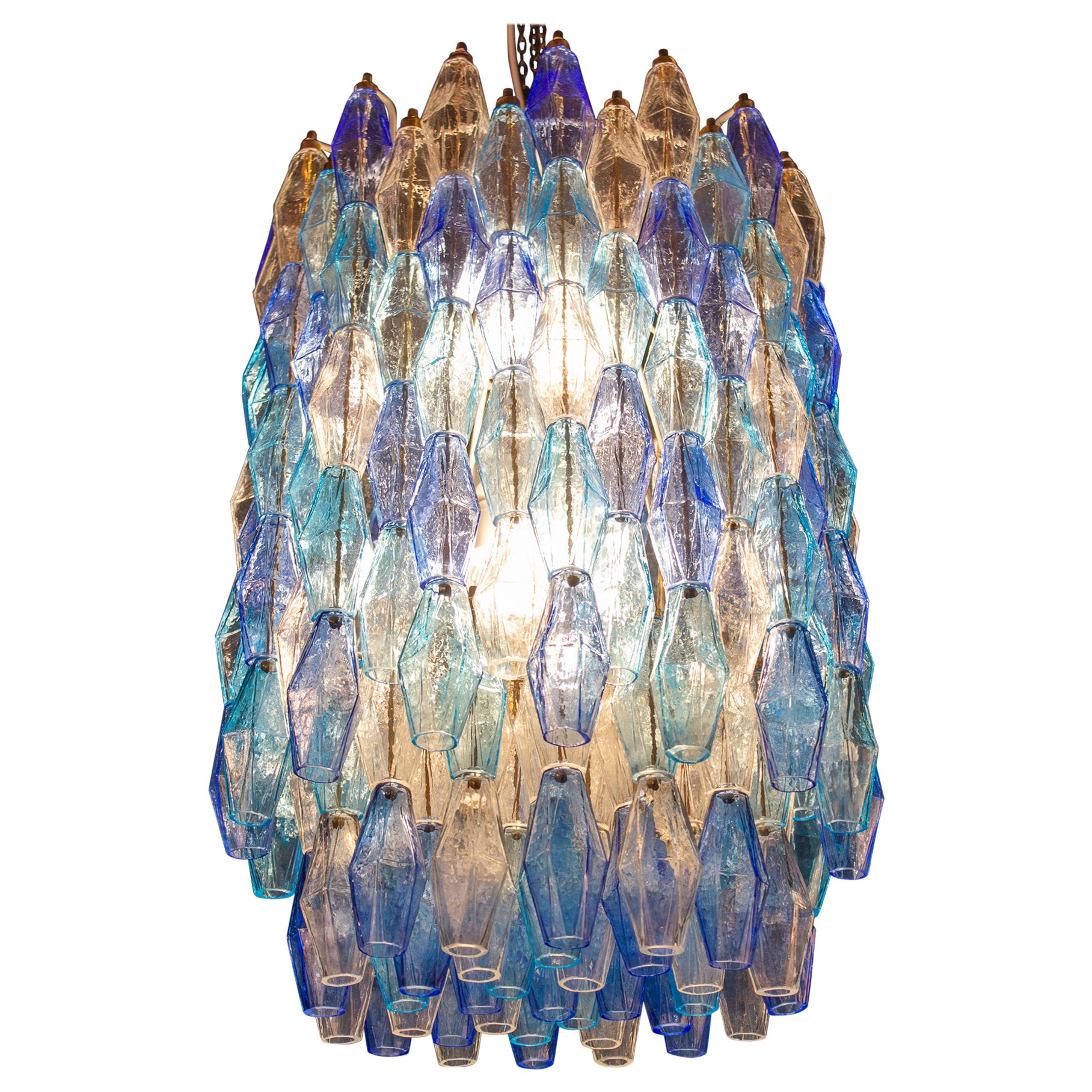 Huge Murano Glass Sapphire Colored Poliedri Chandelier Style C. Scarpa