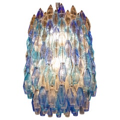 Huge Murano Glass Sapphire Colored Poliedri Chandelier Style C. Scarpa